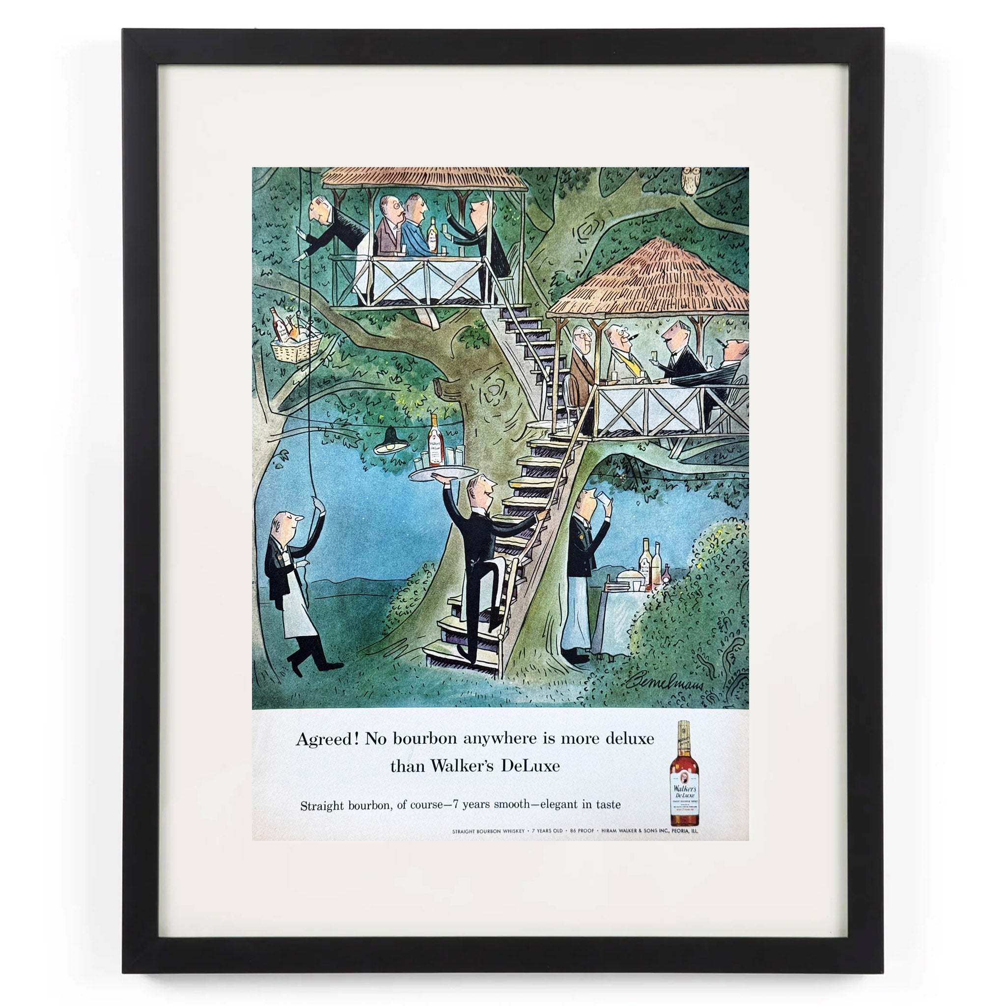 Framed Ludwig Bemelmans Walker's deLuxe Bourbon Treehouse Ad