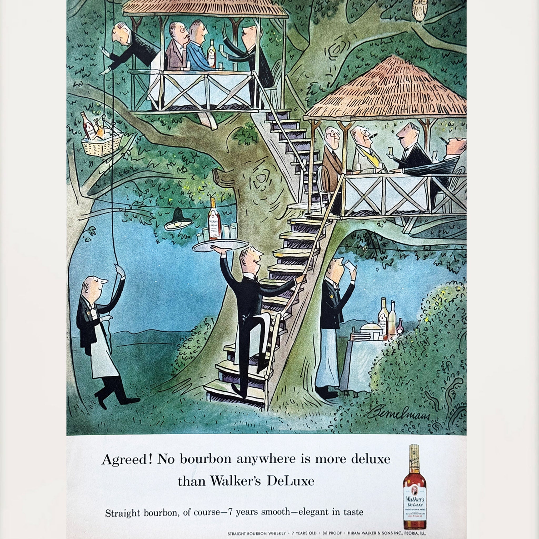 Framed Ludwig Bemelmans Walker's deLuxe Bourbon Treehouse Ad
