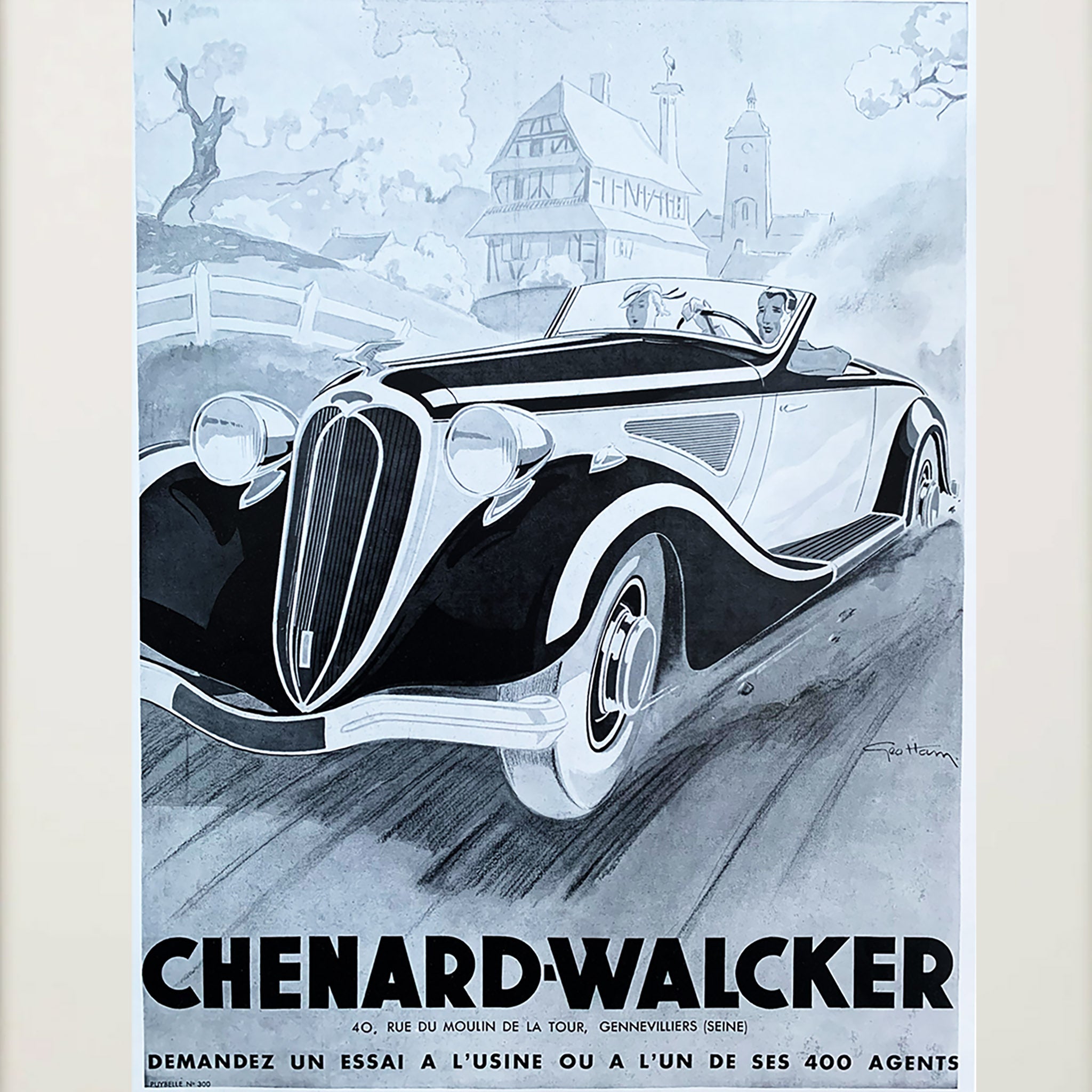 Framed Art Deco Chenard-Walcker Advertisement
