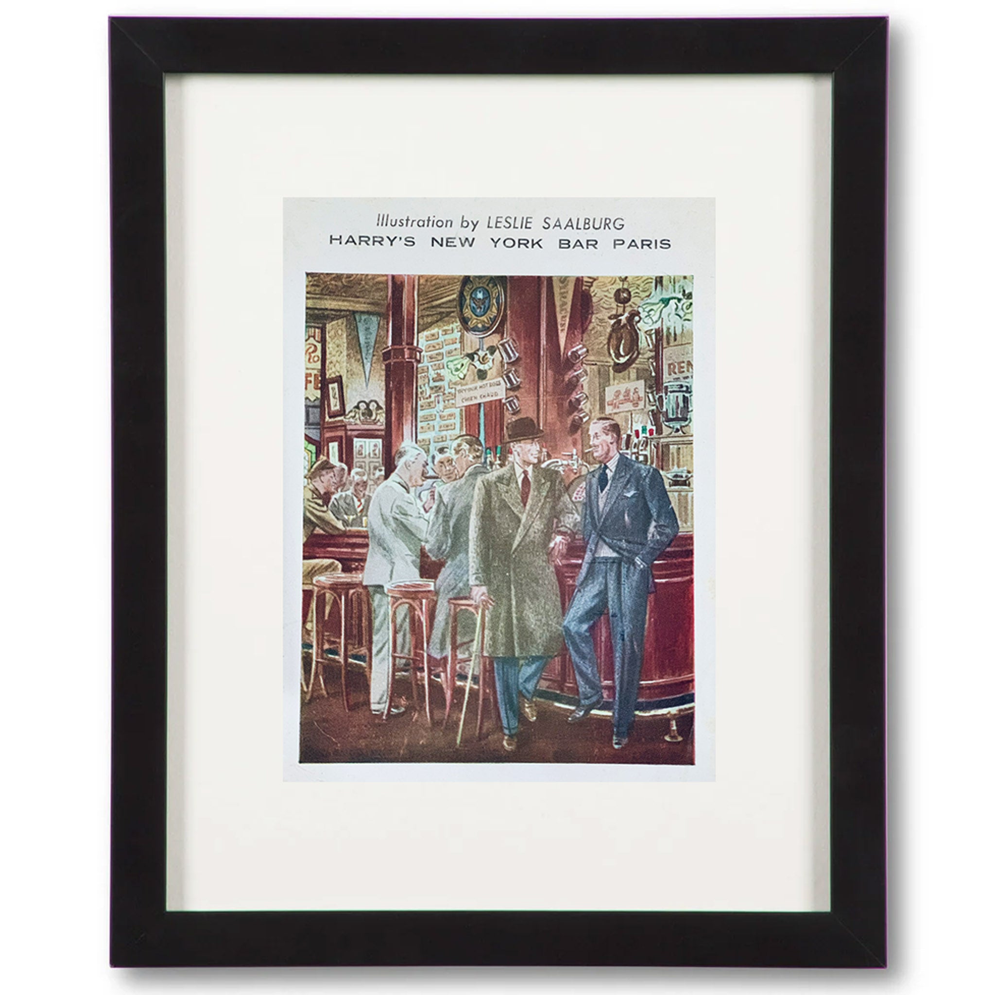 Framed Vintage Postcard – Harry’s New York Bar, Paris, Illustrated by Leslie Saalburg