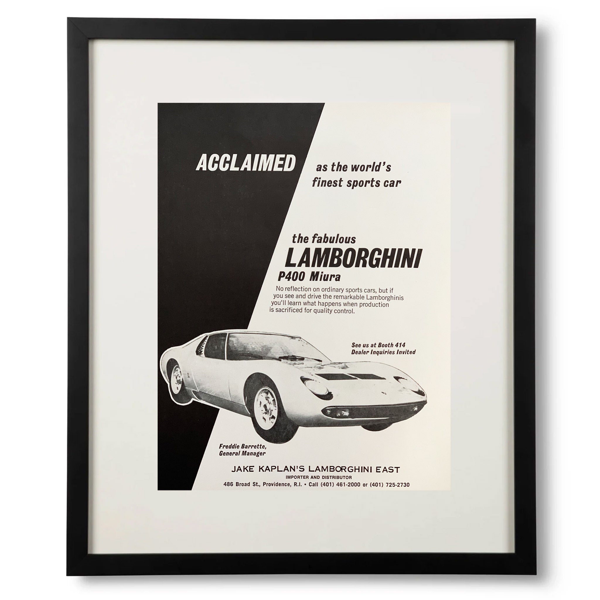 Framed Lamborghini P400 Miura Advertisement