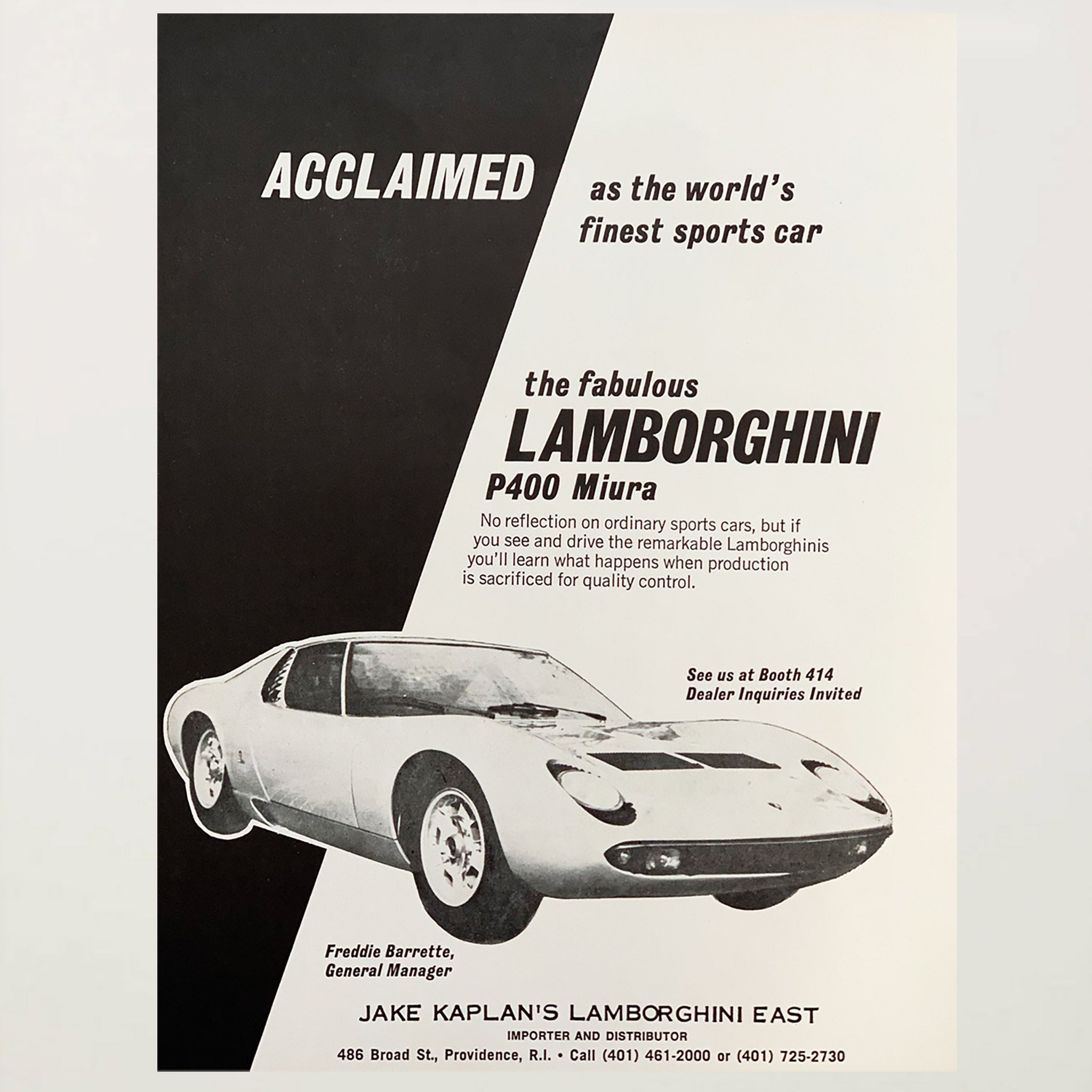 Framed Lamborghini P400 Miura Advertisement