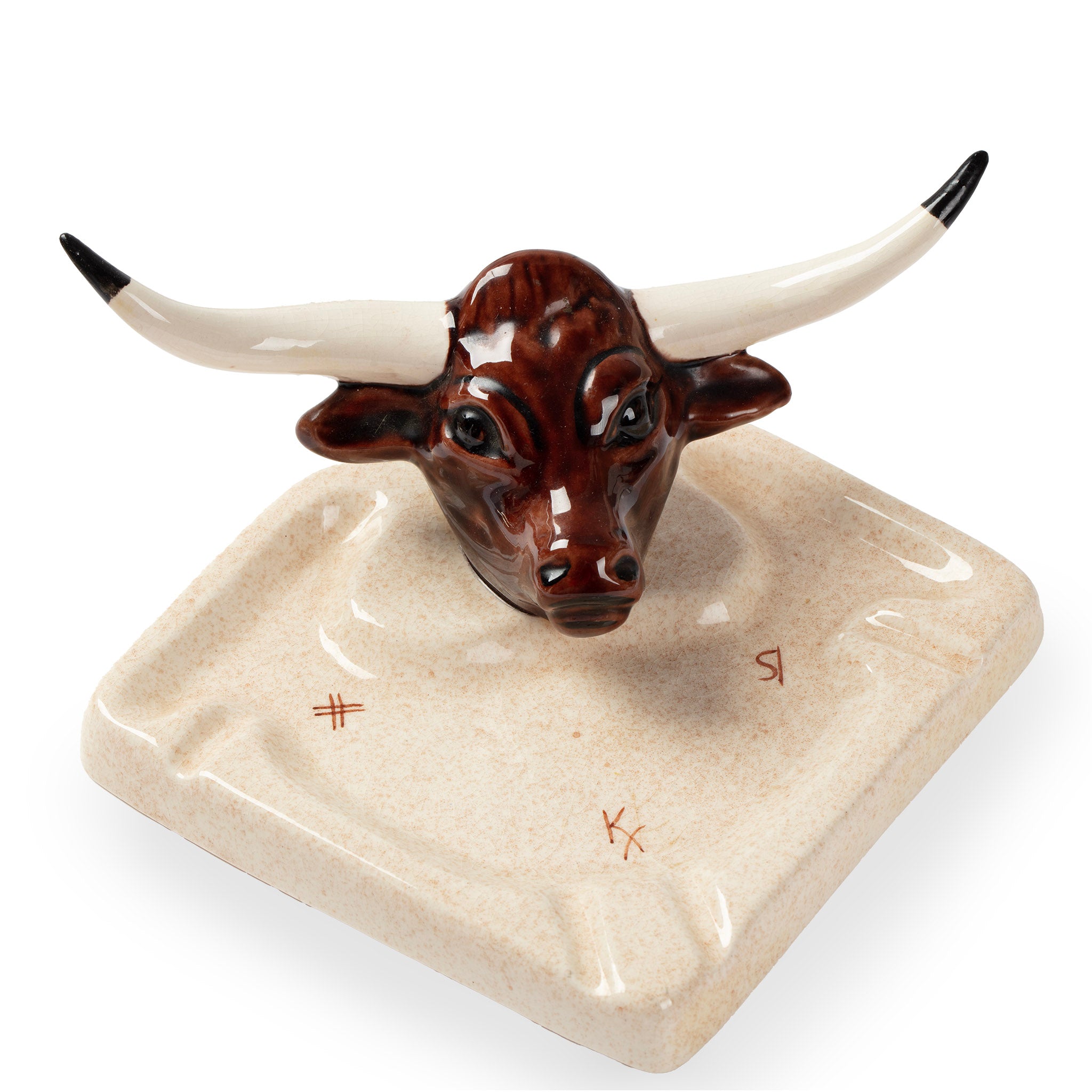 Vintage Glazed Ceramic Texas Longhorn Ashtray