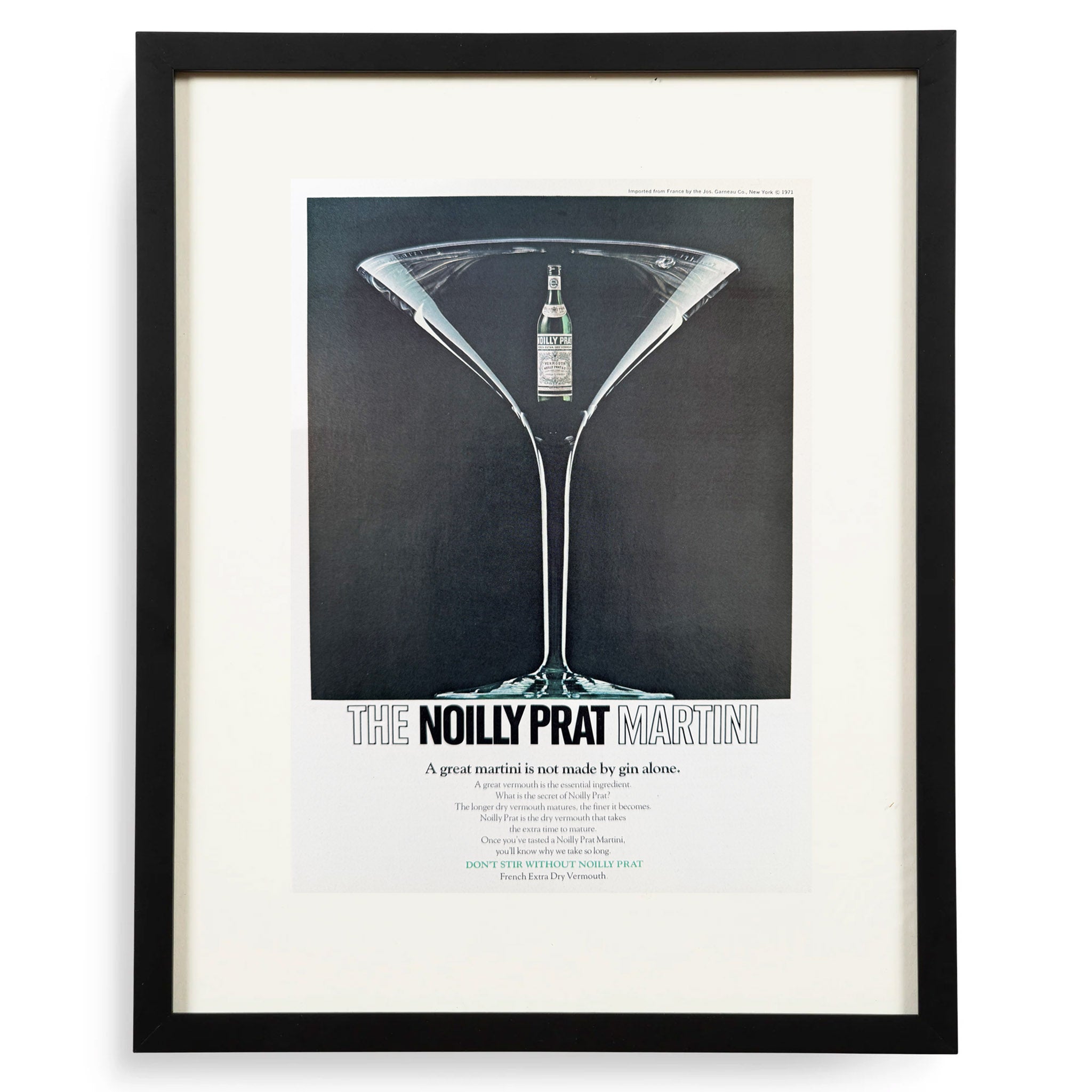 Framed 1970s Noilly Prat Martini advertisement