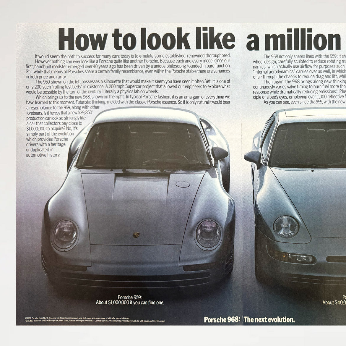 Framed Porsche 959 How to Look Like a Million Bucks Advertisement