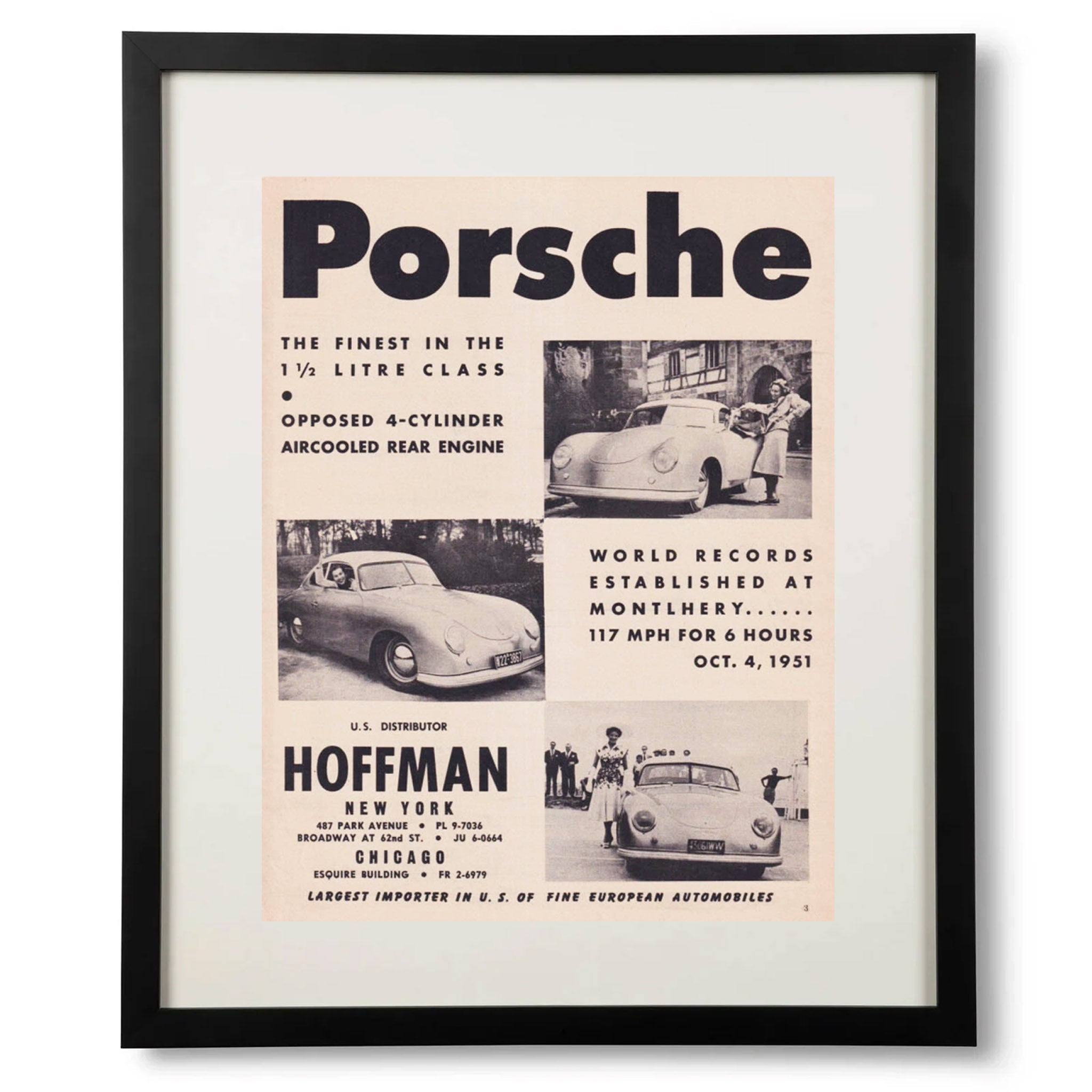 Framed 1952 Porsche 356 Advertisement