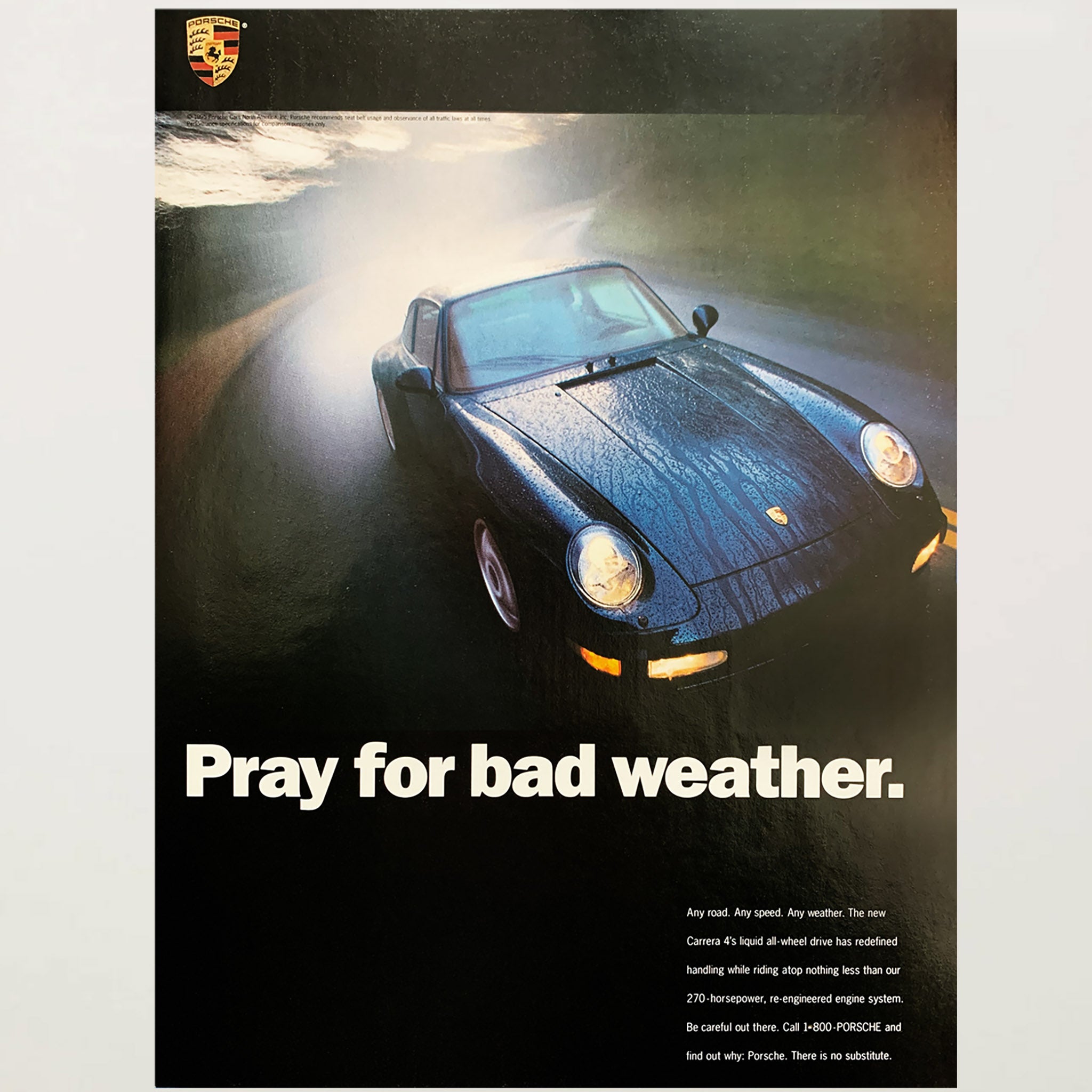 Framed Porsche 993 Pray for Bad Weather Advertisement