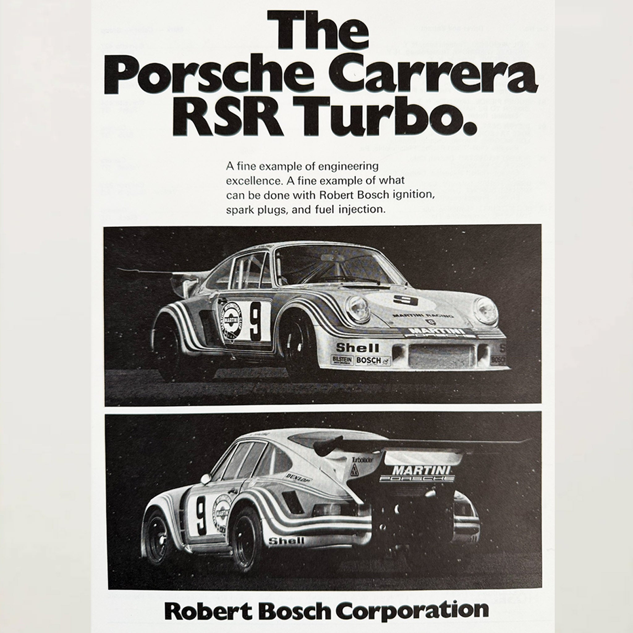 Framed Vintage Porsche Carrera RSR Turbo Advertisement