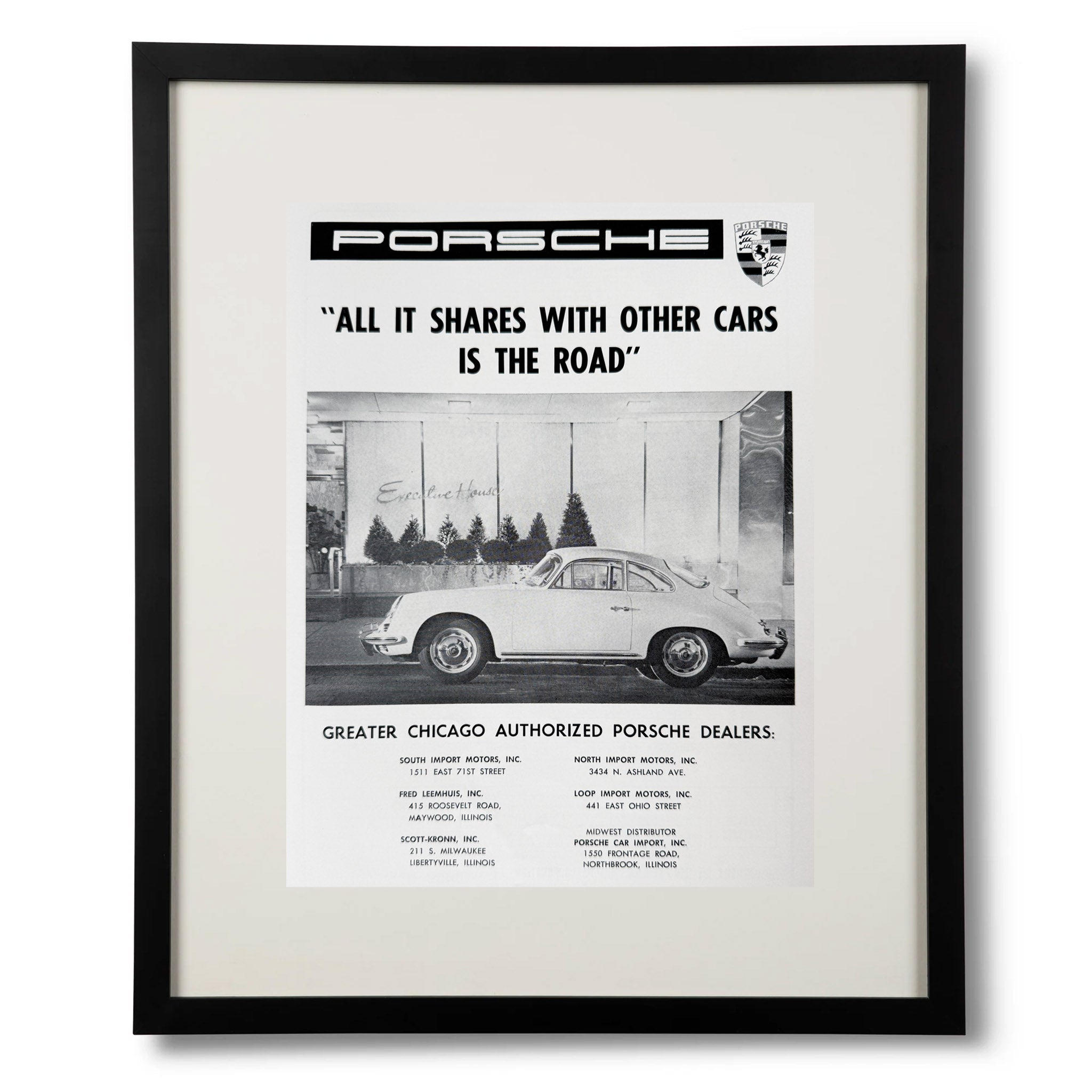 Framed Original 1960s Porsche 356 Advertisement 