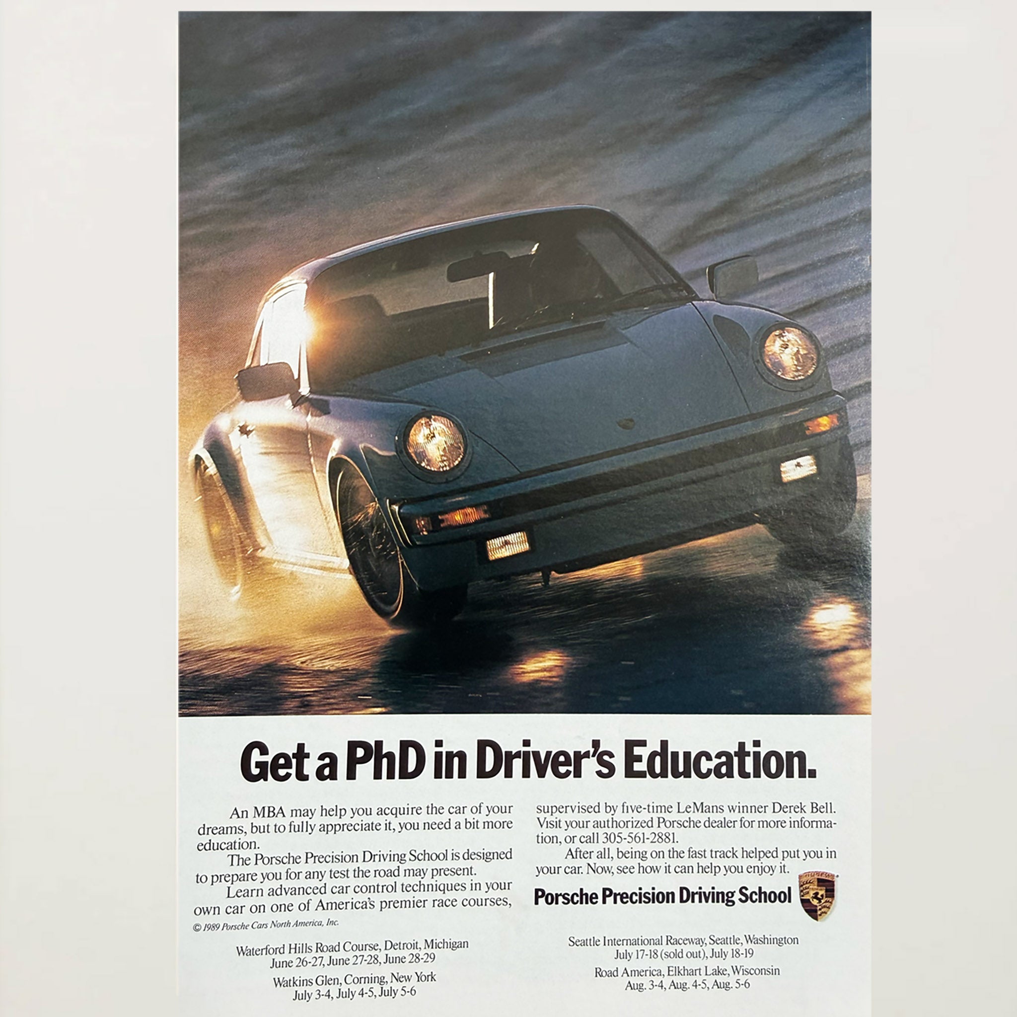Framed Porsche 911  'Get a PhD in Driver's Education' Advertisement