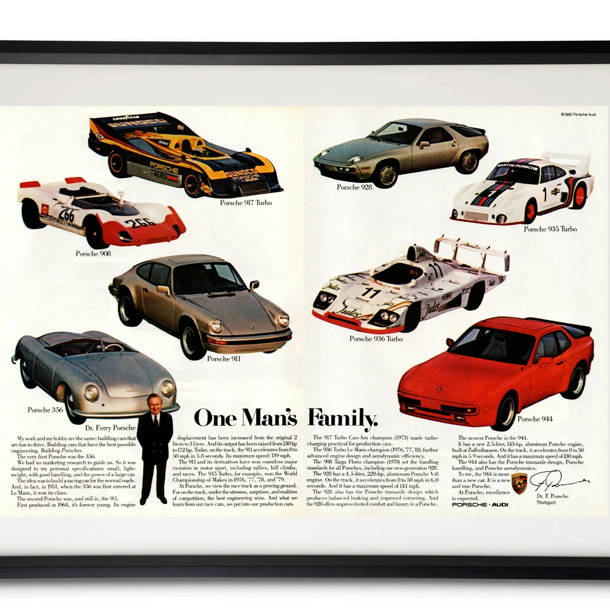 Framed Porsche "One Man's Family” Two-Page Advertisement