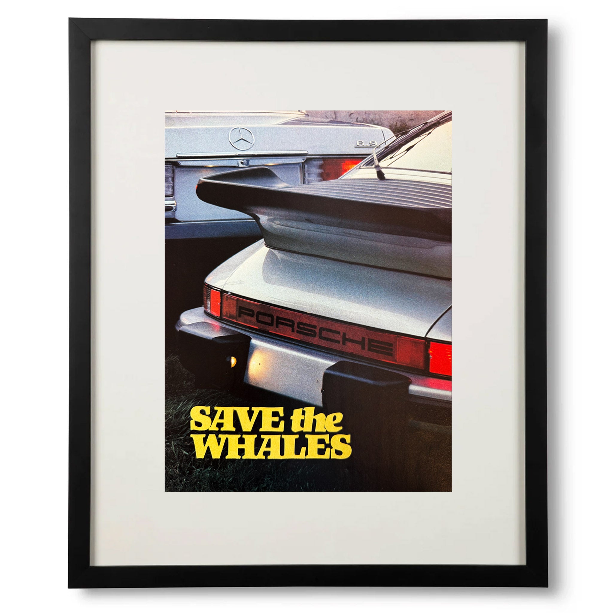 Framed Vintage Porsche "Save the Whales" Advertisement