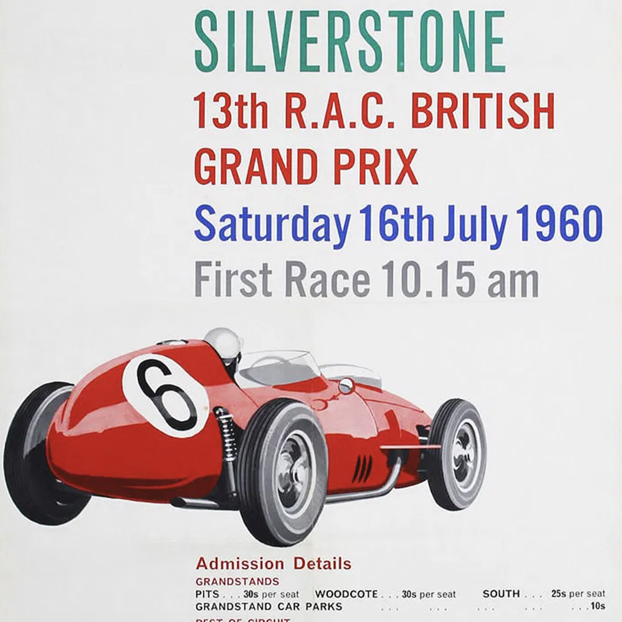 Original 1960 Silverstone British Grand Prix Ferrari Racing Poster