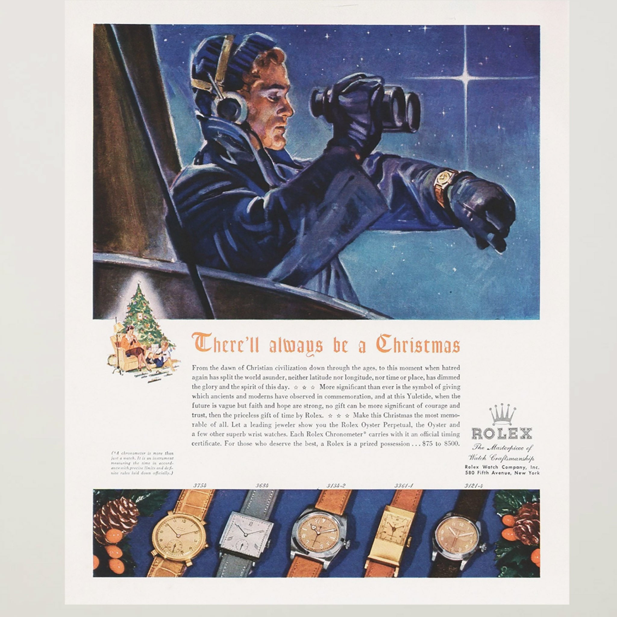 Framed 1942 Rolex “There’ll Always Be a Christmas” Original Advertisement