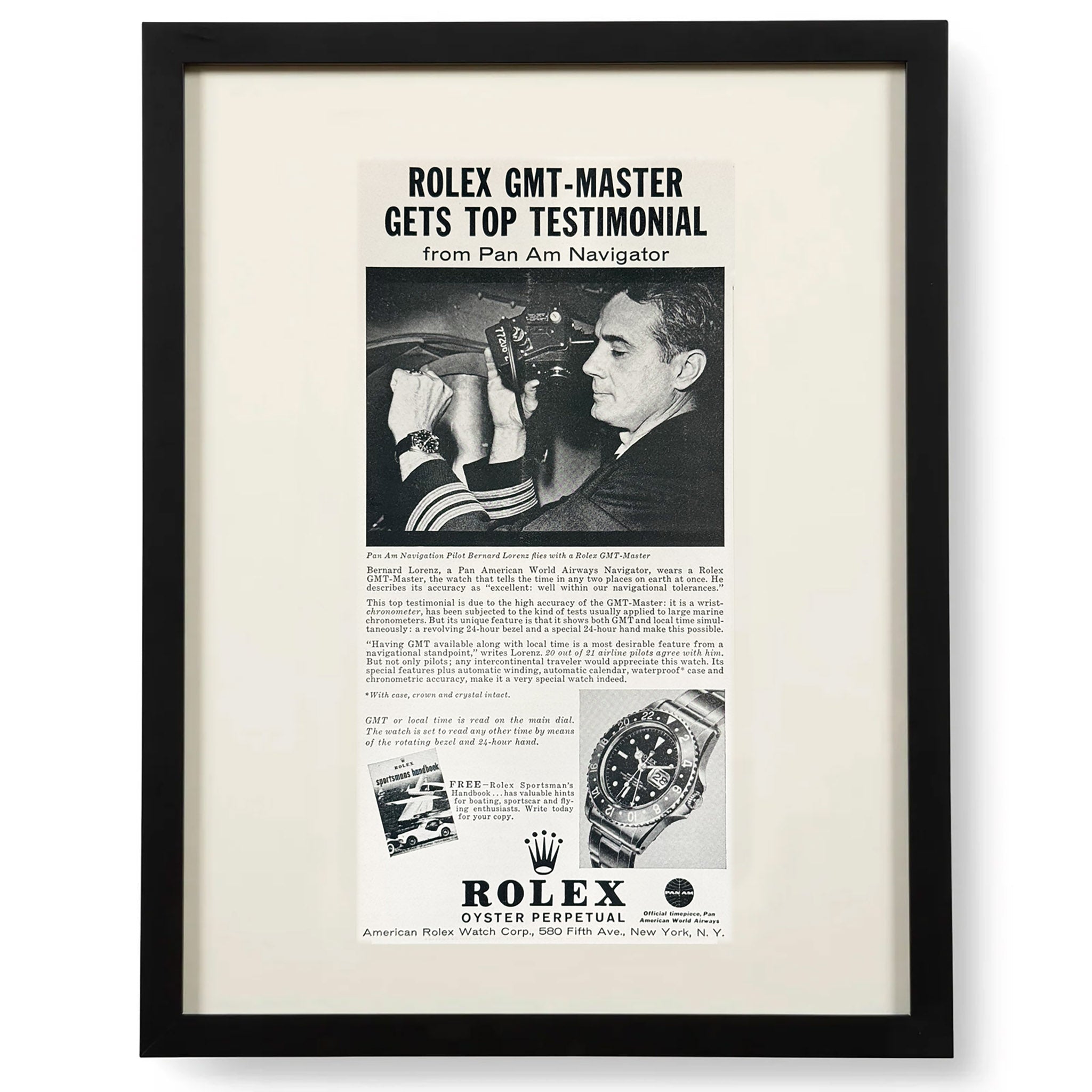 Framed Rolex GMT-Master “Pan Am Navigator” Vintage Advertisement