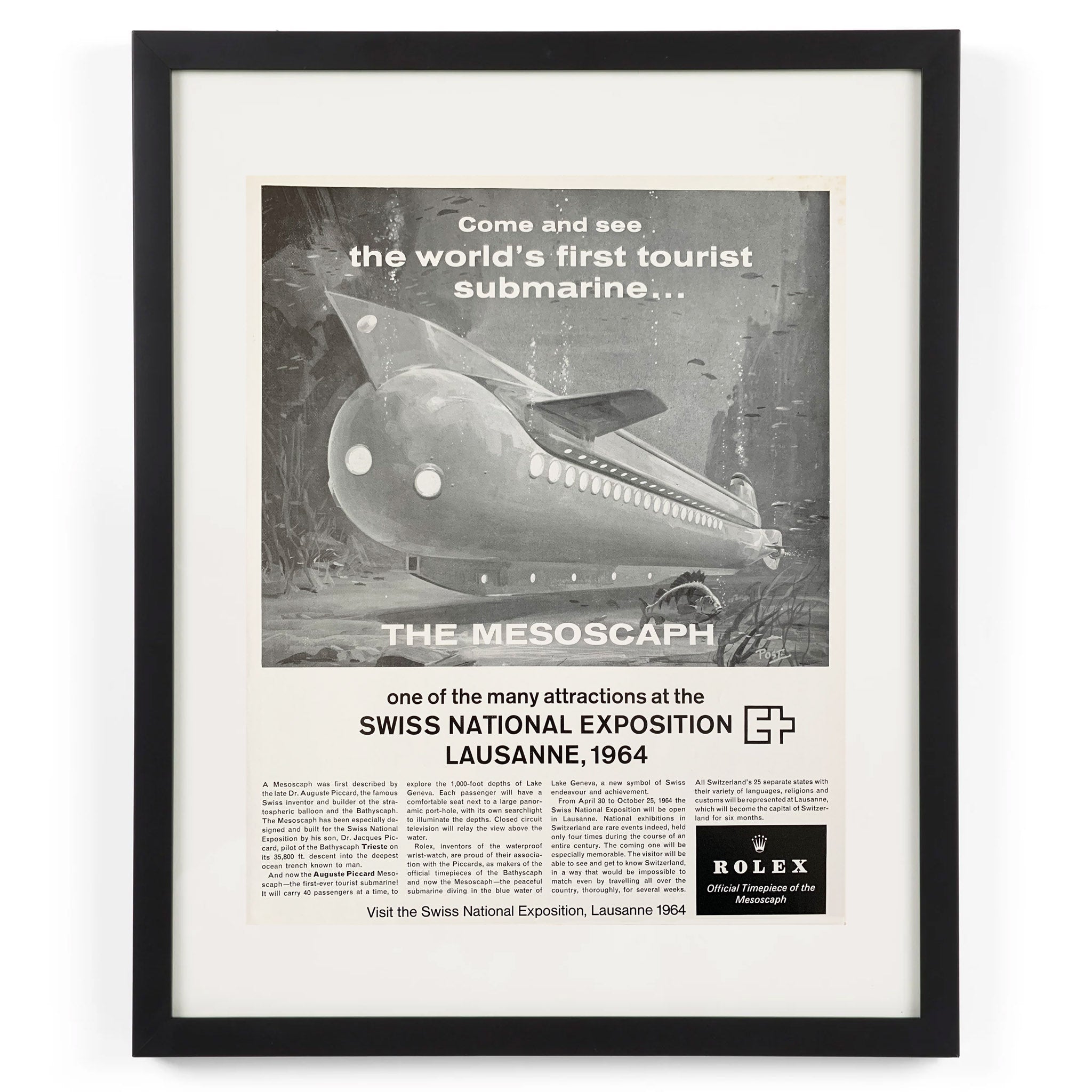 Framed 1964 Rolex Mesoscaph Advertisement