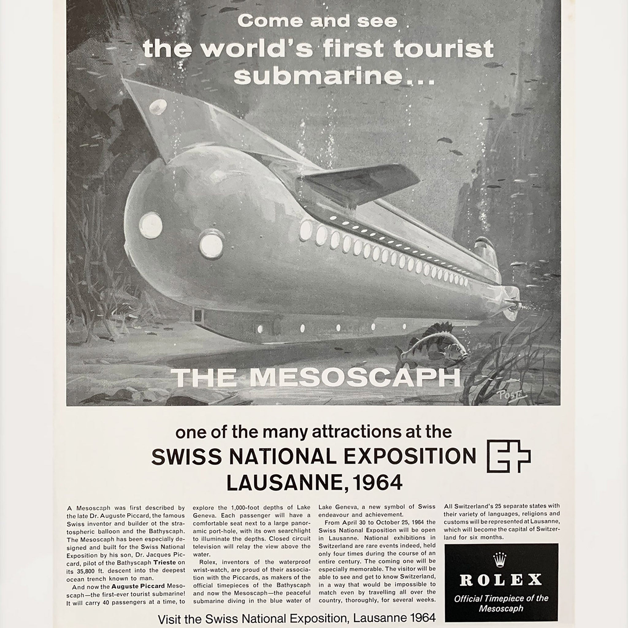 Framed 1964 Rolex Mesoscaph Advertisement
