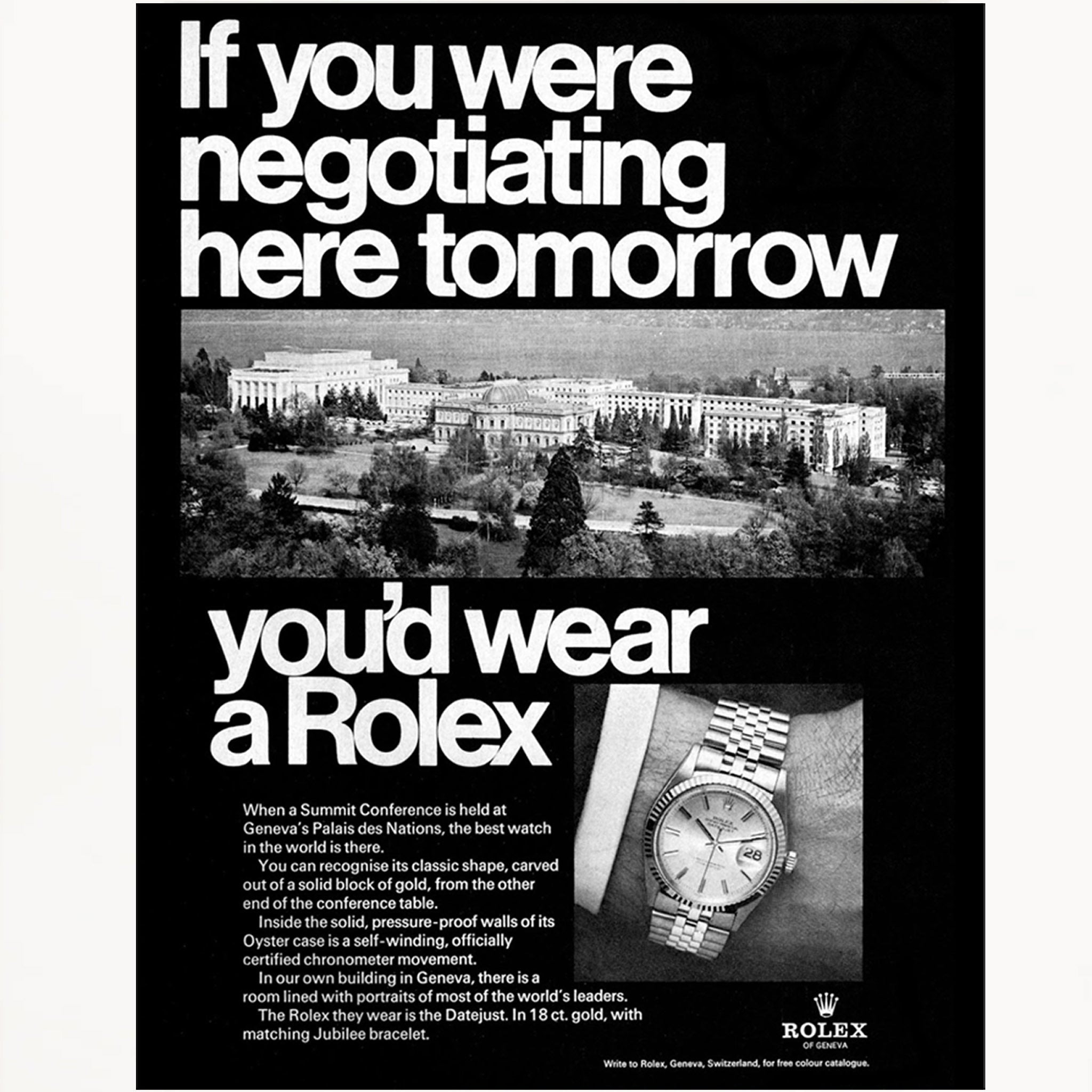 Framed Rolex Datejust “If You Were Negotiating Here Tomorrow” Ad