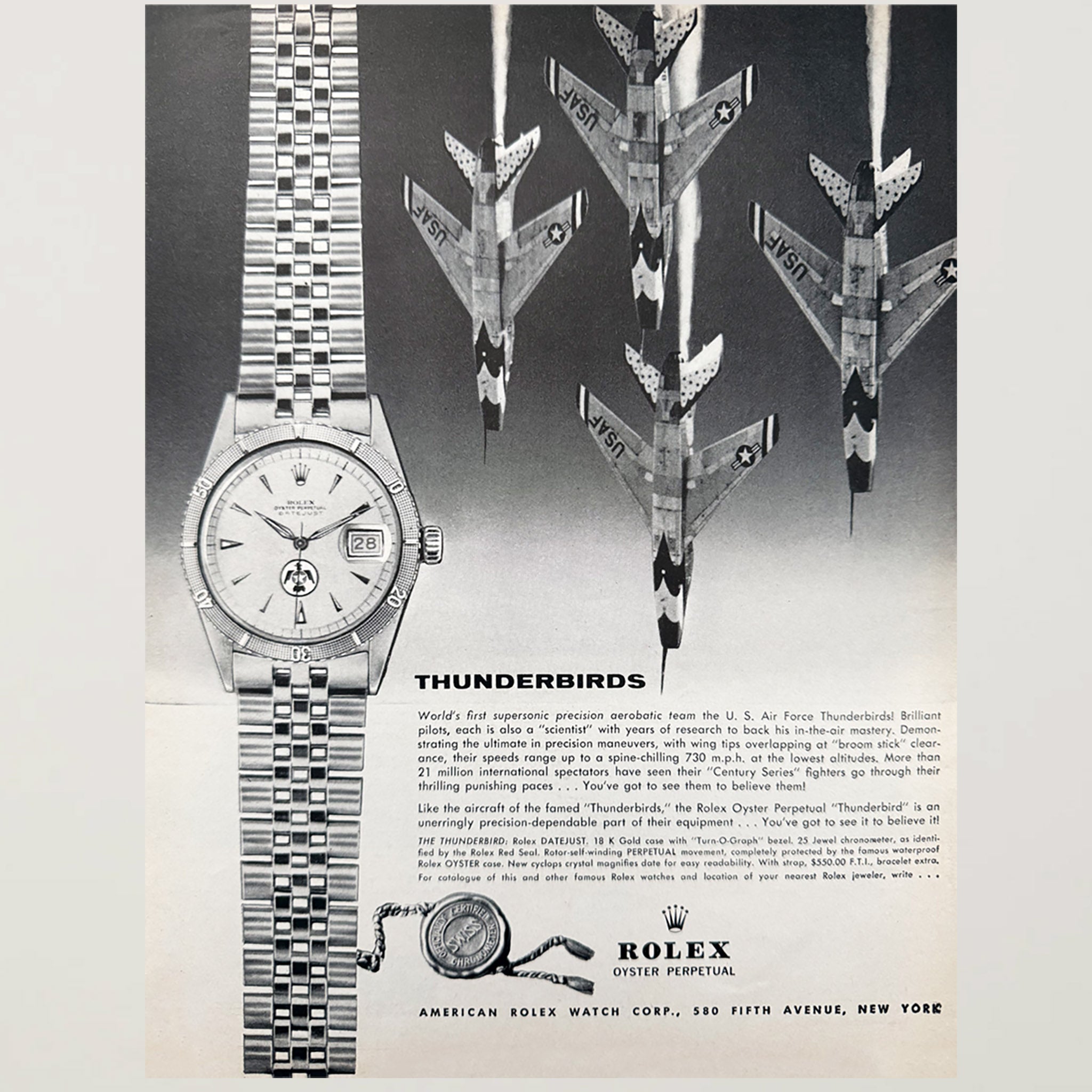 Framed 1960s Rolex Thunderbirds Advertisement