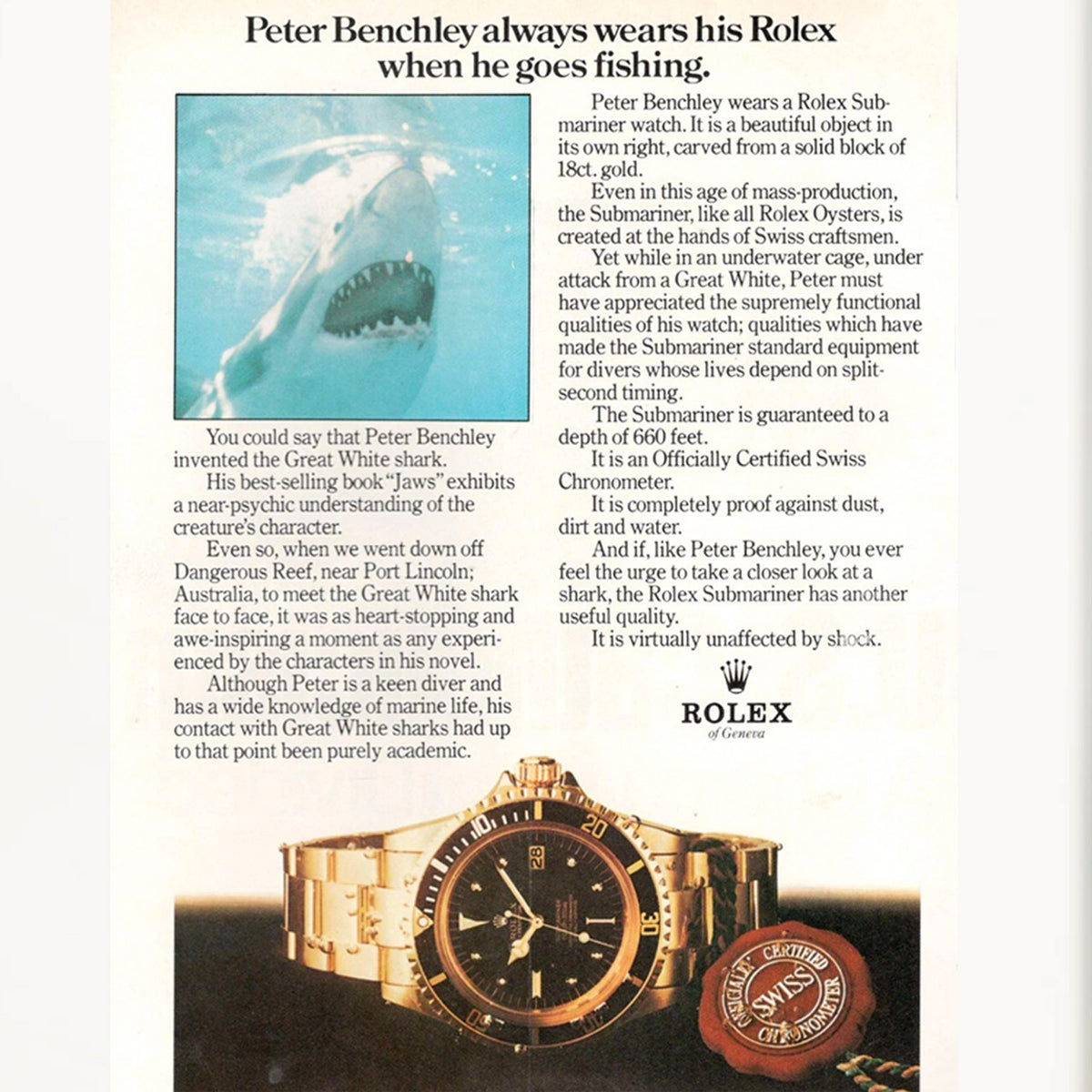 Framed Vintage Rolex Submariner “Jaws” Advertisement