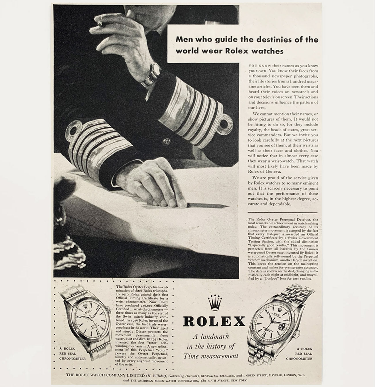 Framed Vintage Rolex Guide Destinies of the World Ad