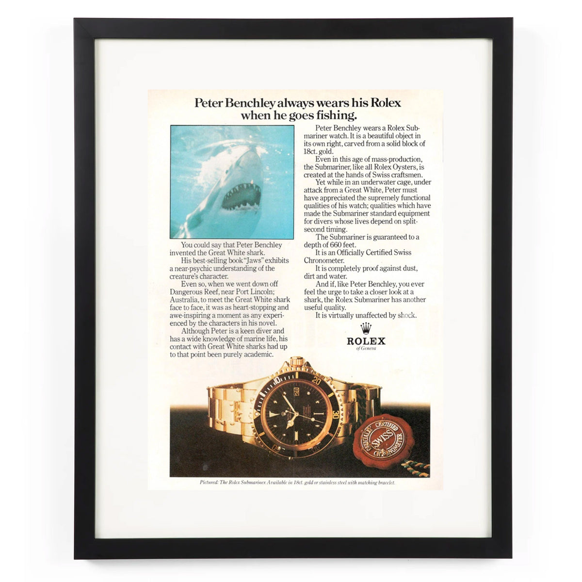 Framed Vintage Rolex Submariner “Jaws” Advertisement