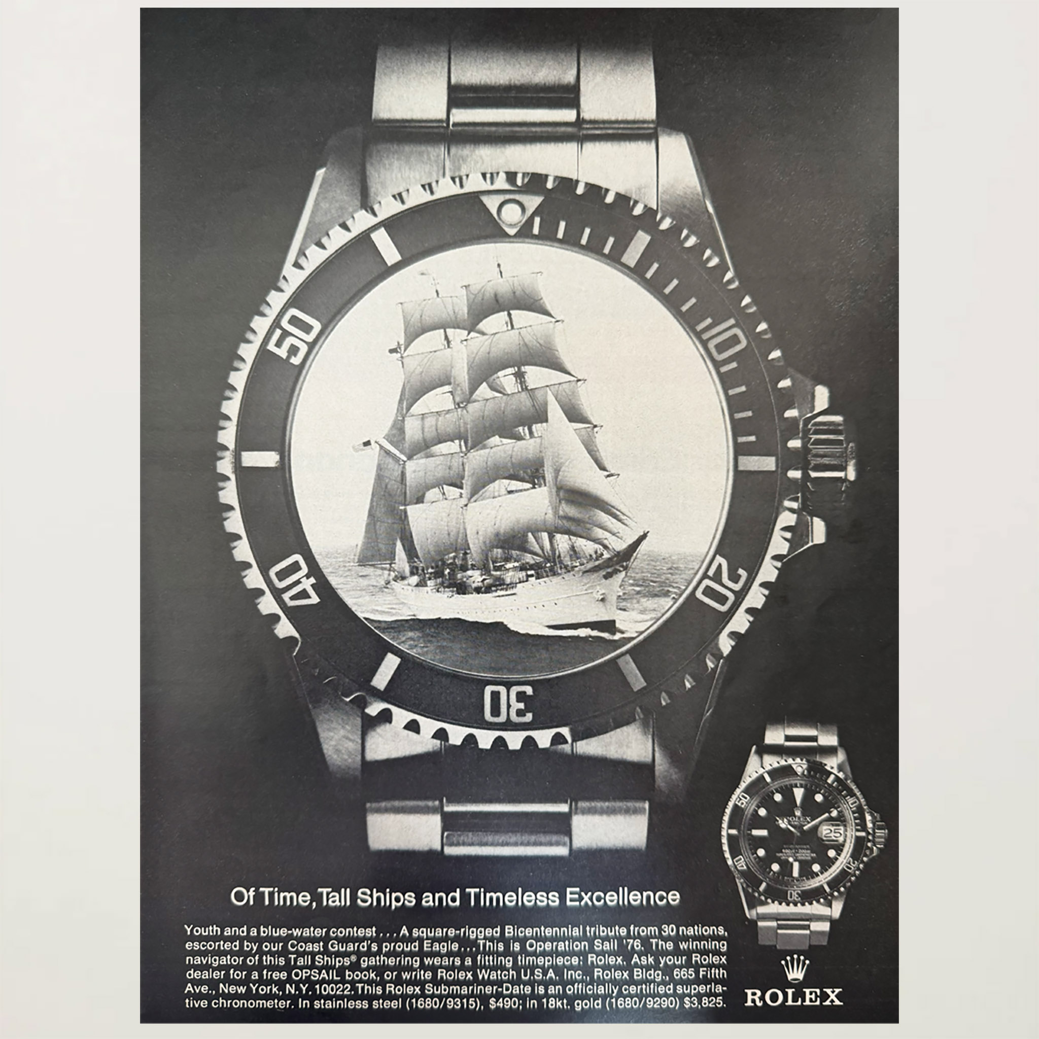 Framed Rolex Submariner Tall Ship Advertisement