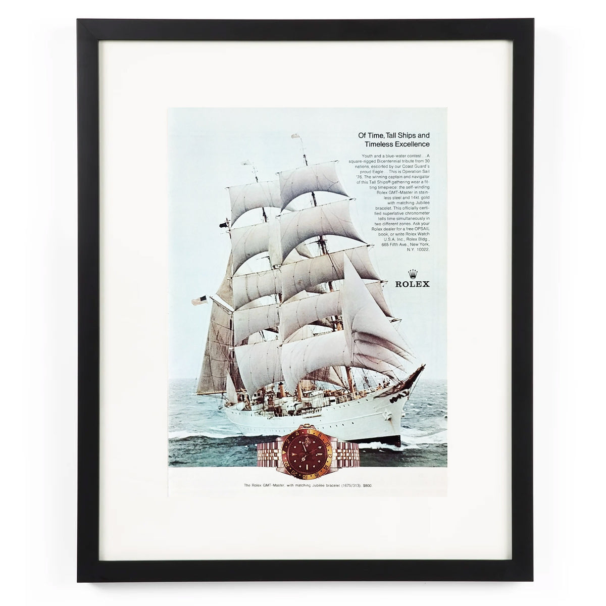 Framed 1976 Rolex GMT-Master "Operation Sail" Vintage Advertisement