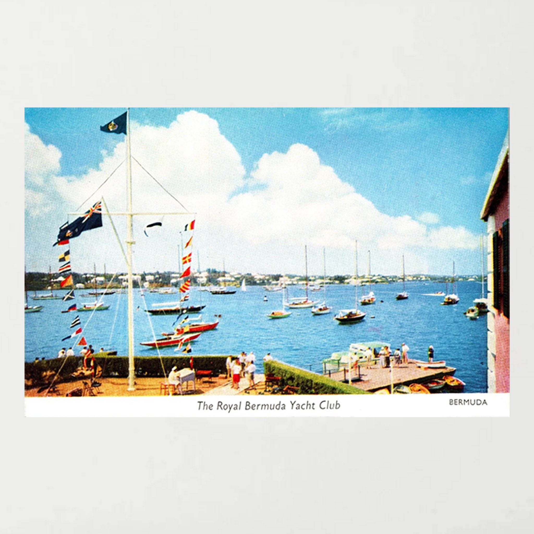 Framed Midcentury Royal Bermuda Yacht Club Linen Postcard