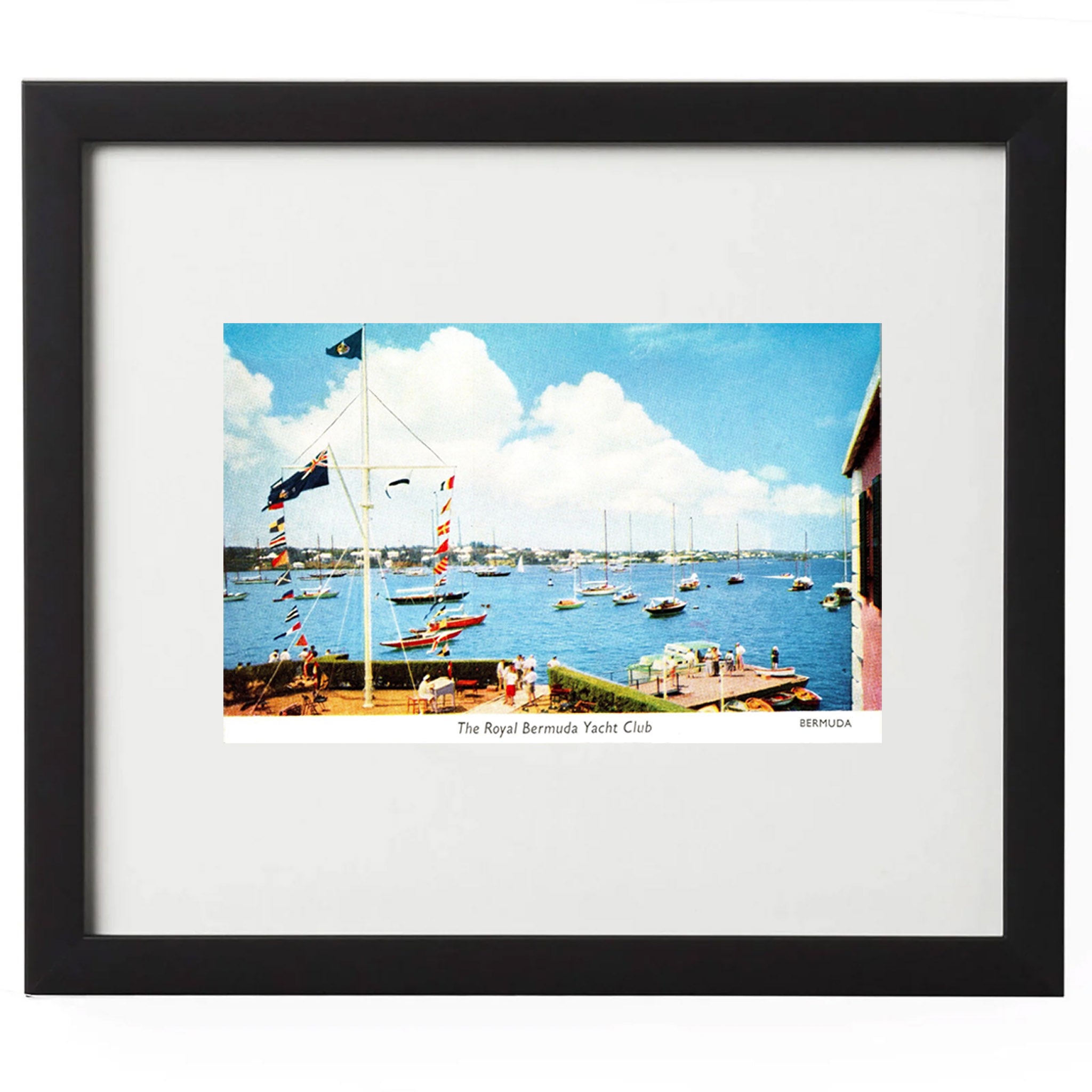 Framed Midcentury Royal Bermuda Yacht Club Linen Postcard