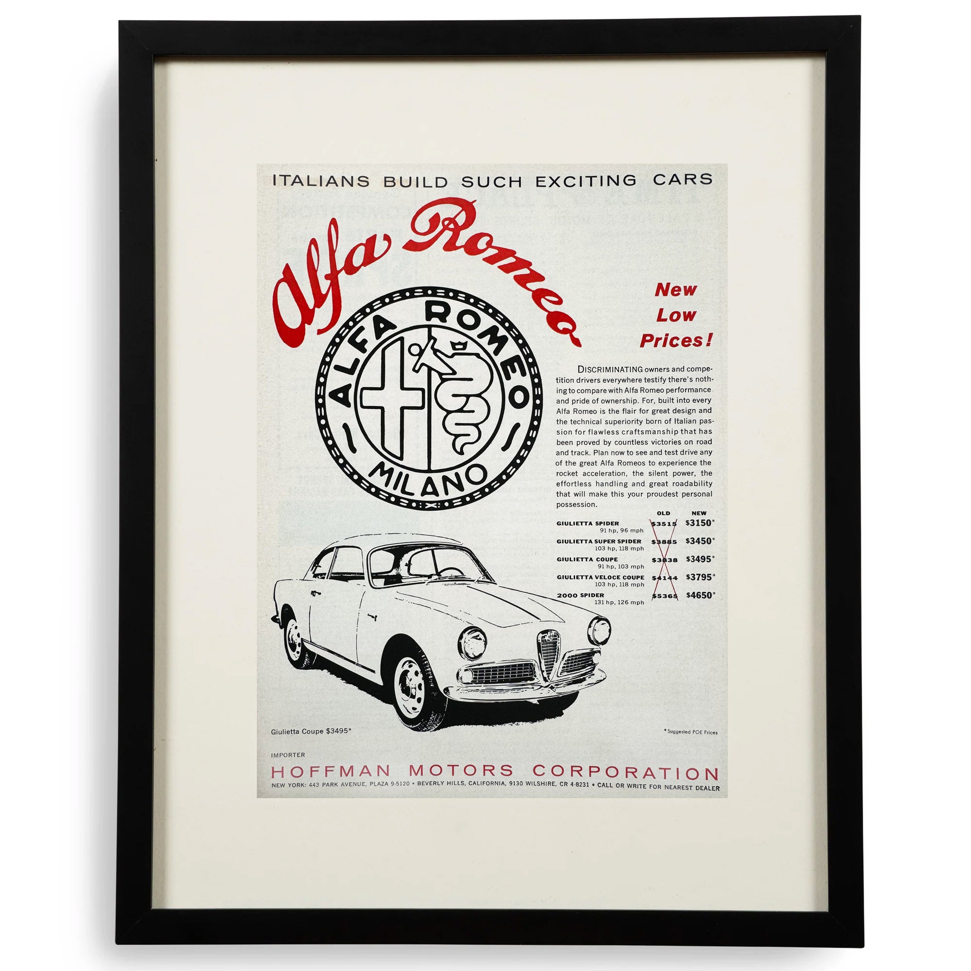 Framed Afla Romeo Giulietta Coupe Advertisement