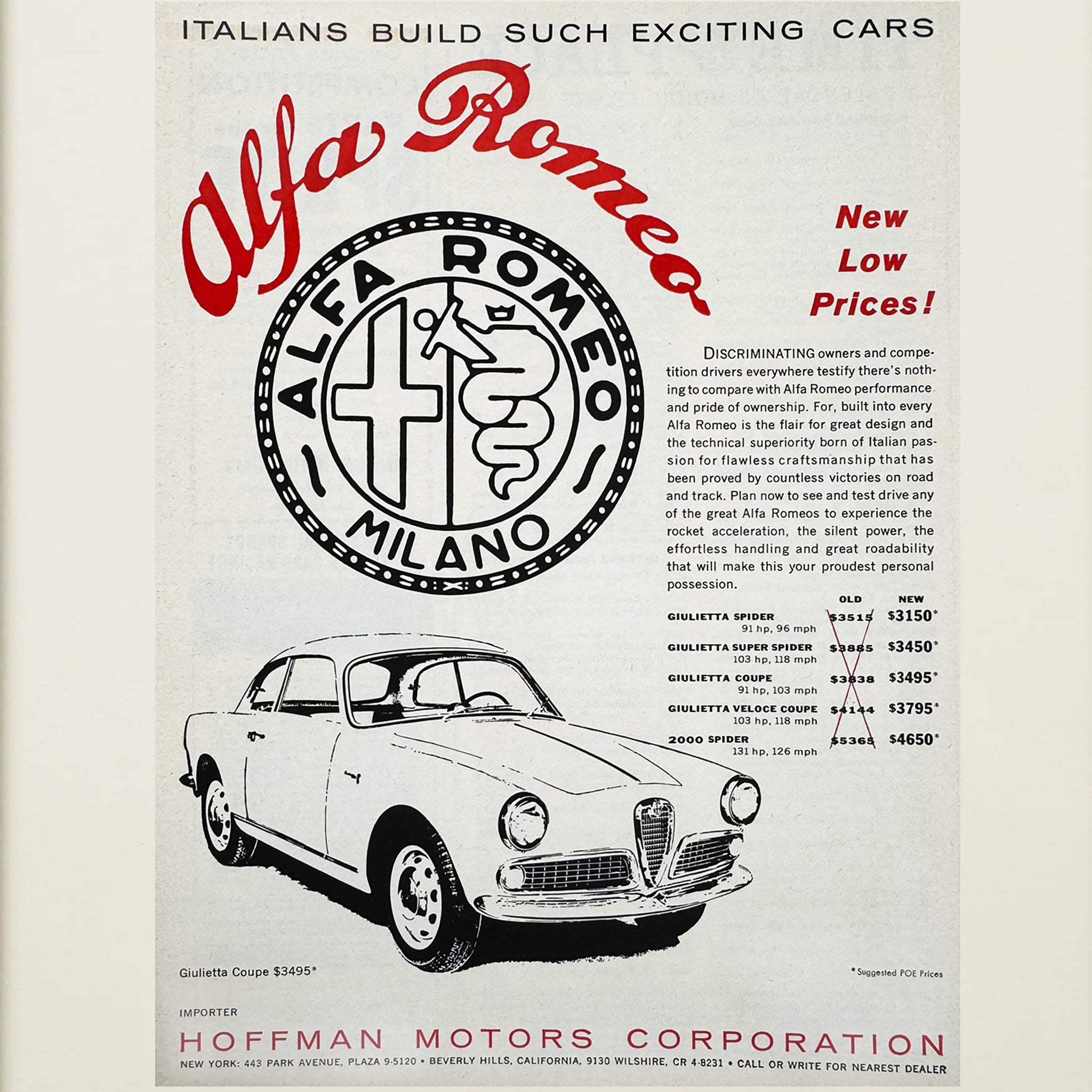Framed Afla Romeo Giulietta Coupe Advertisement