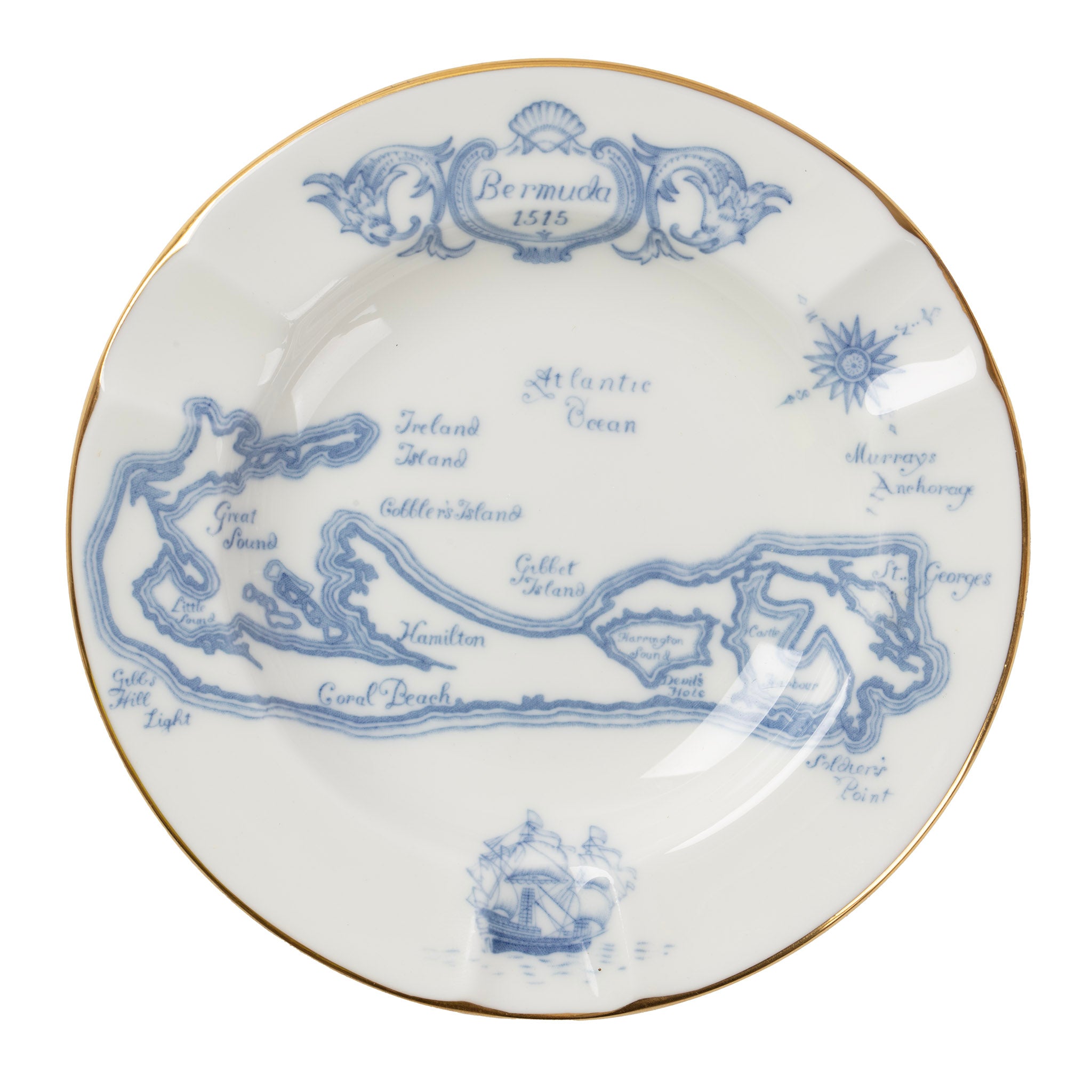 Vintage Bermuda 1515 Map Porcelain Ashtray / Catch-all Dish