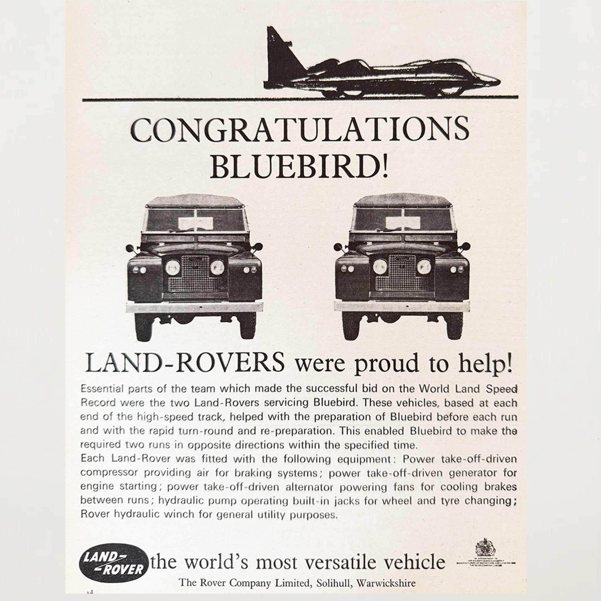 Framed Vintage Land Rover "Bluebird" Advertisement
