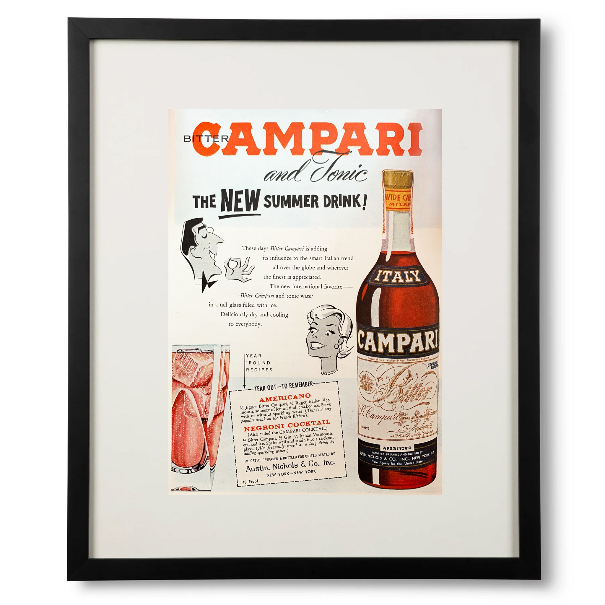 Framed Midcentury Bitter Campari Print Advertisement