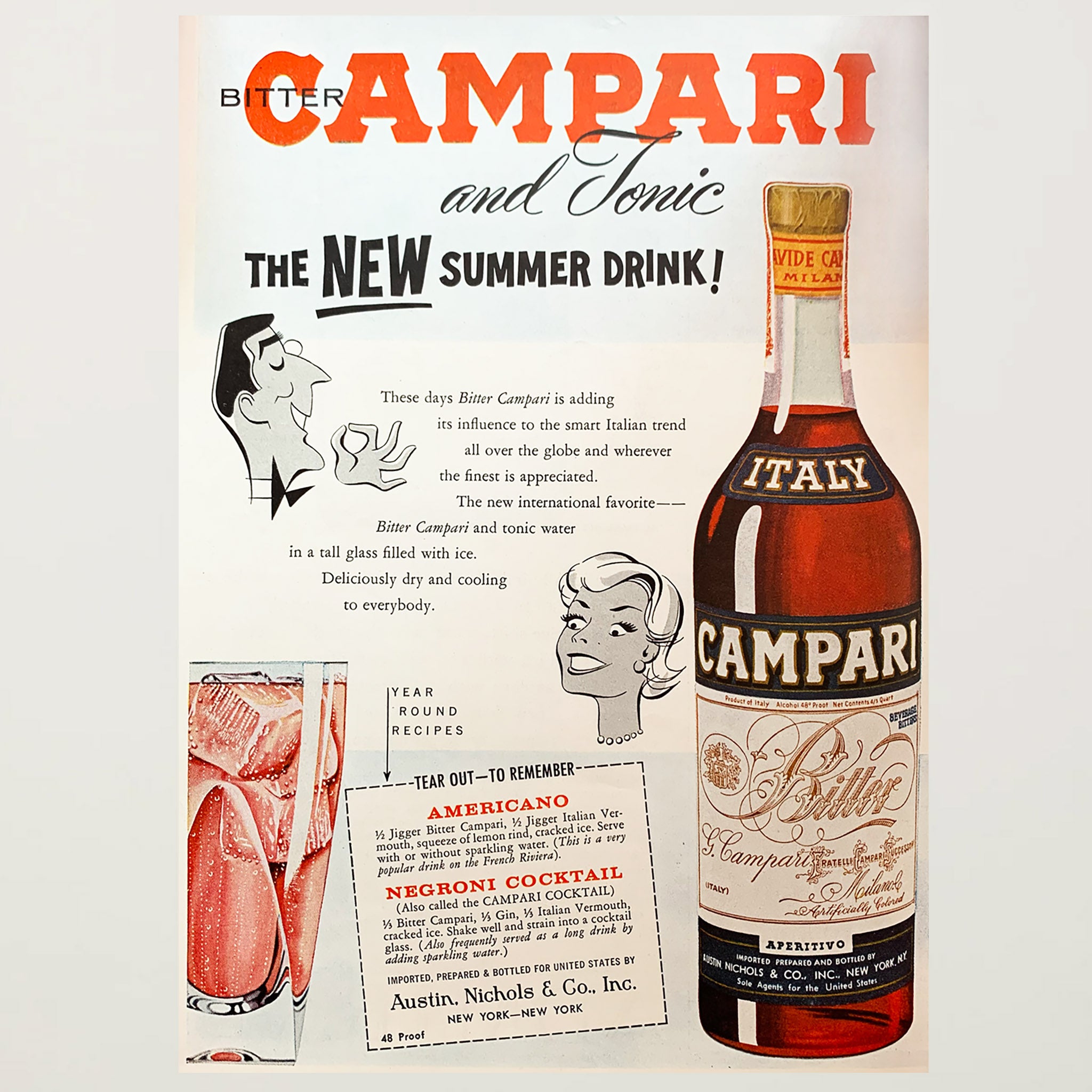 Framed Midcentury Bitter Campari Print Advertisement