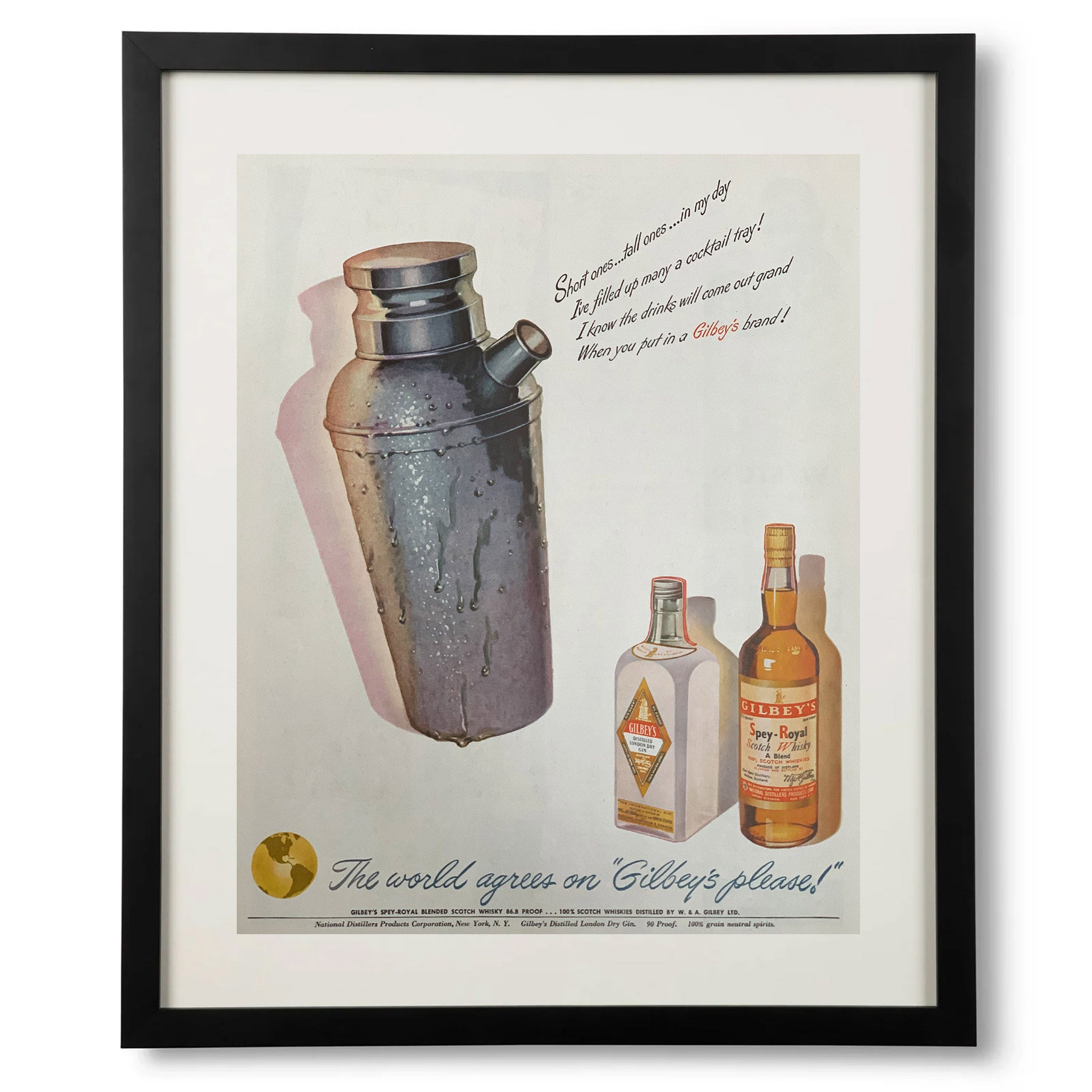 Framed Gibley's Gin Martini Shaker Advertisement