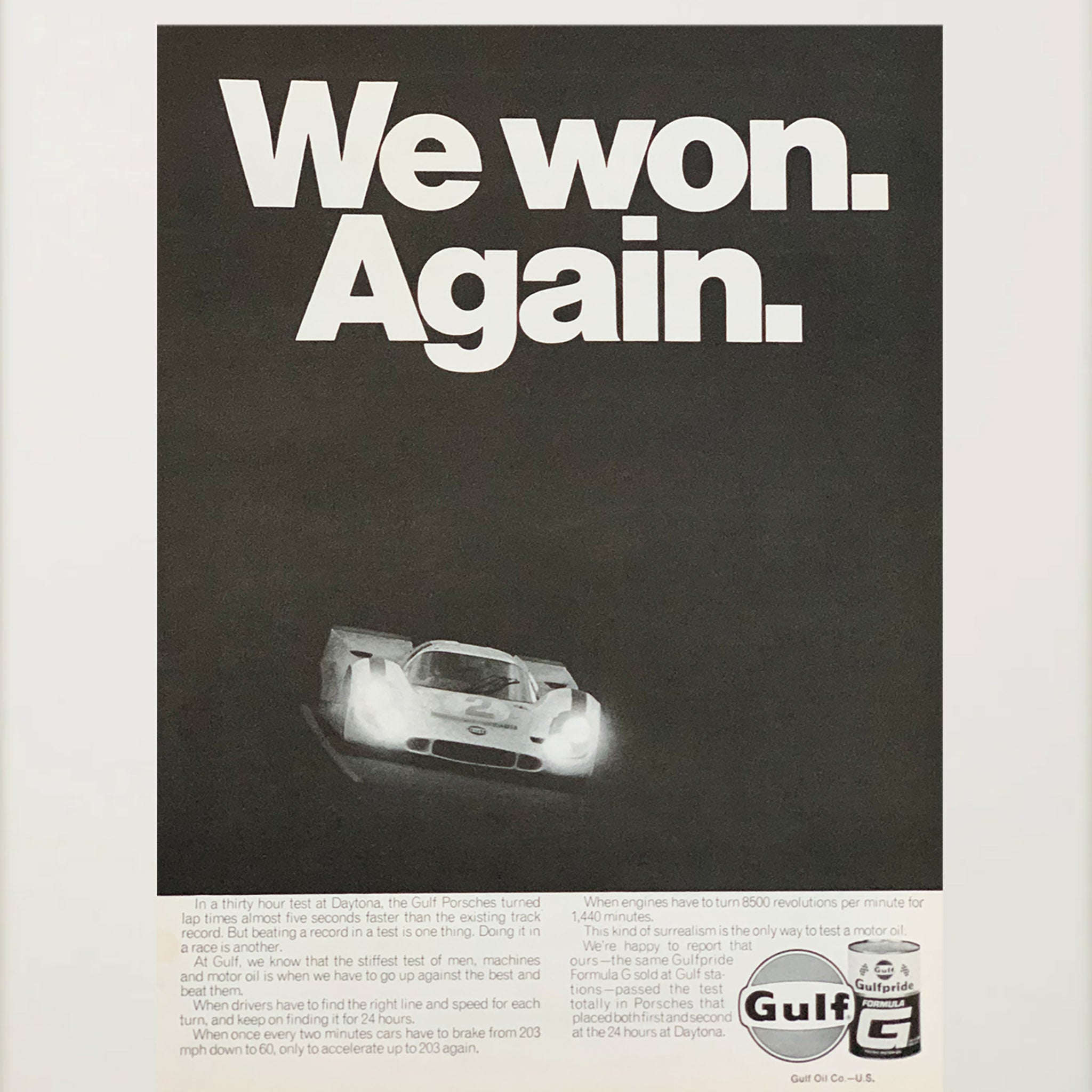 Framed Gulf Porsche 917 We Won. Again. Advertisement