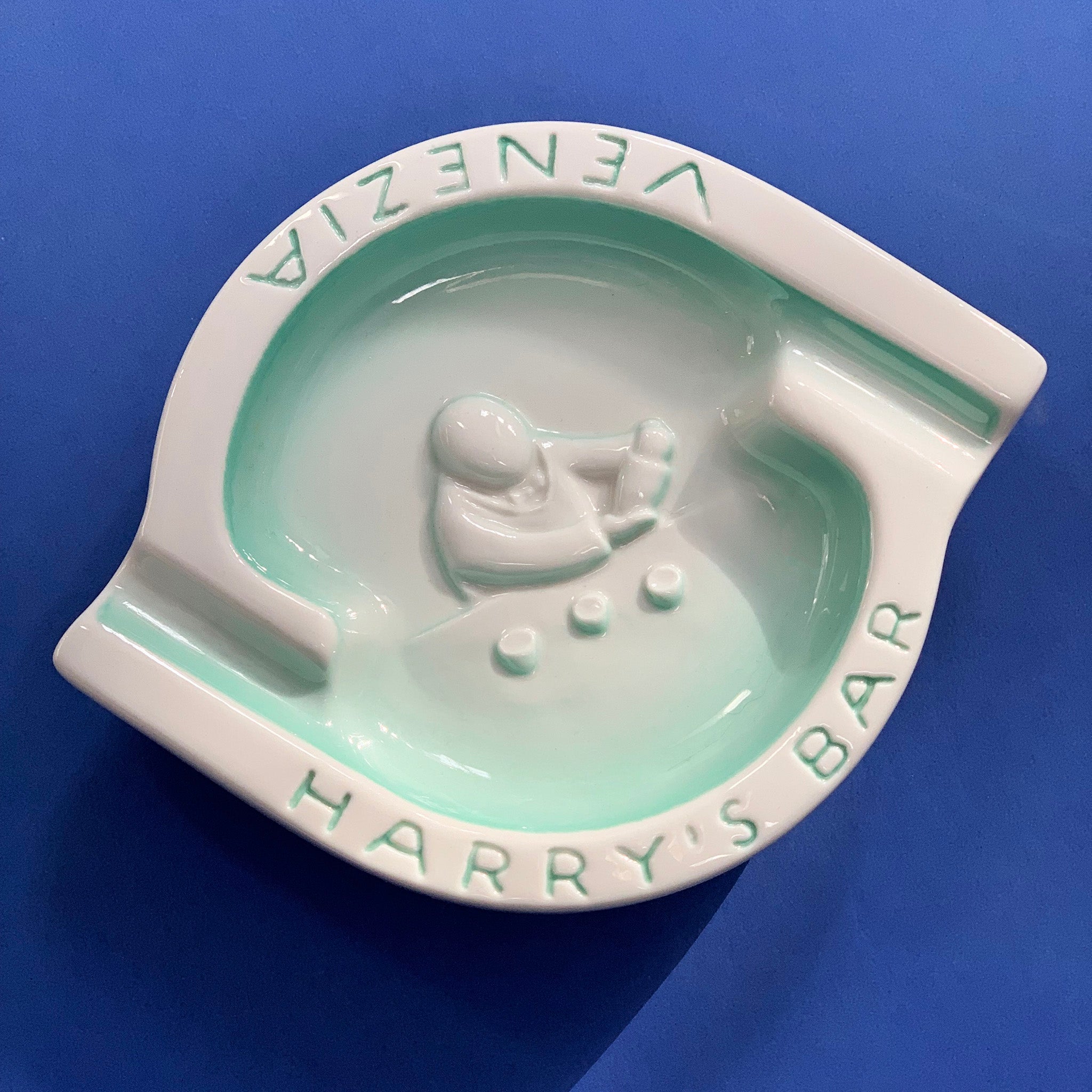 Harry's Bar Venice Italy Teal Ceramic Ashtray