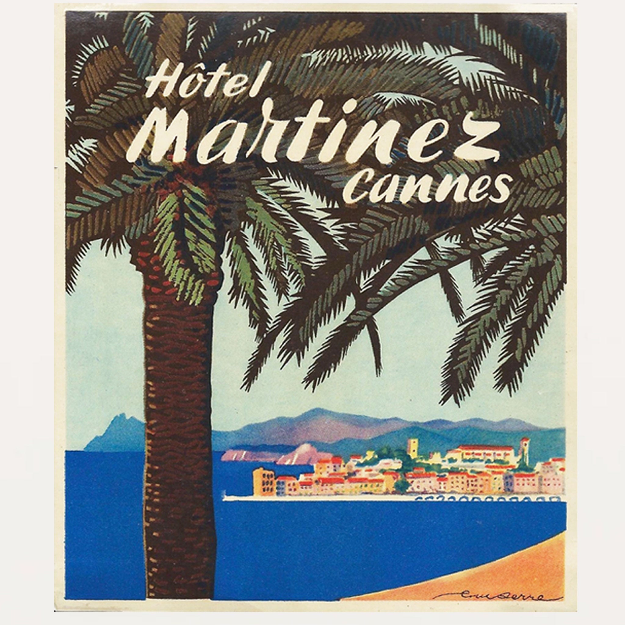 Framed Hotel Martinez Cannes Original Luggage Label