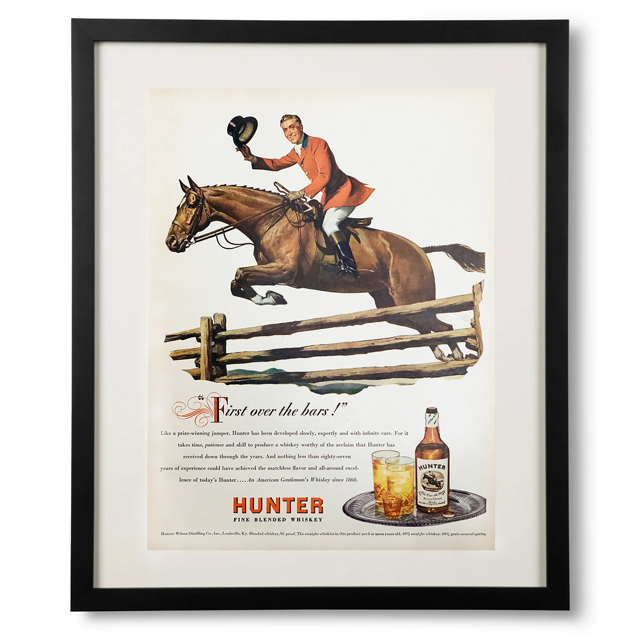 Framed Hunter Whiskey First Over the Bars Advertisement