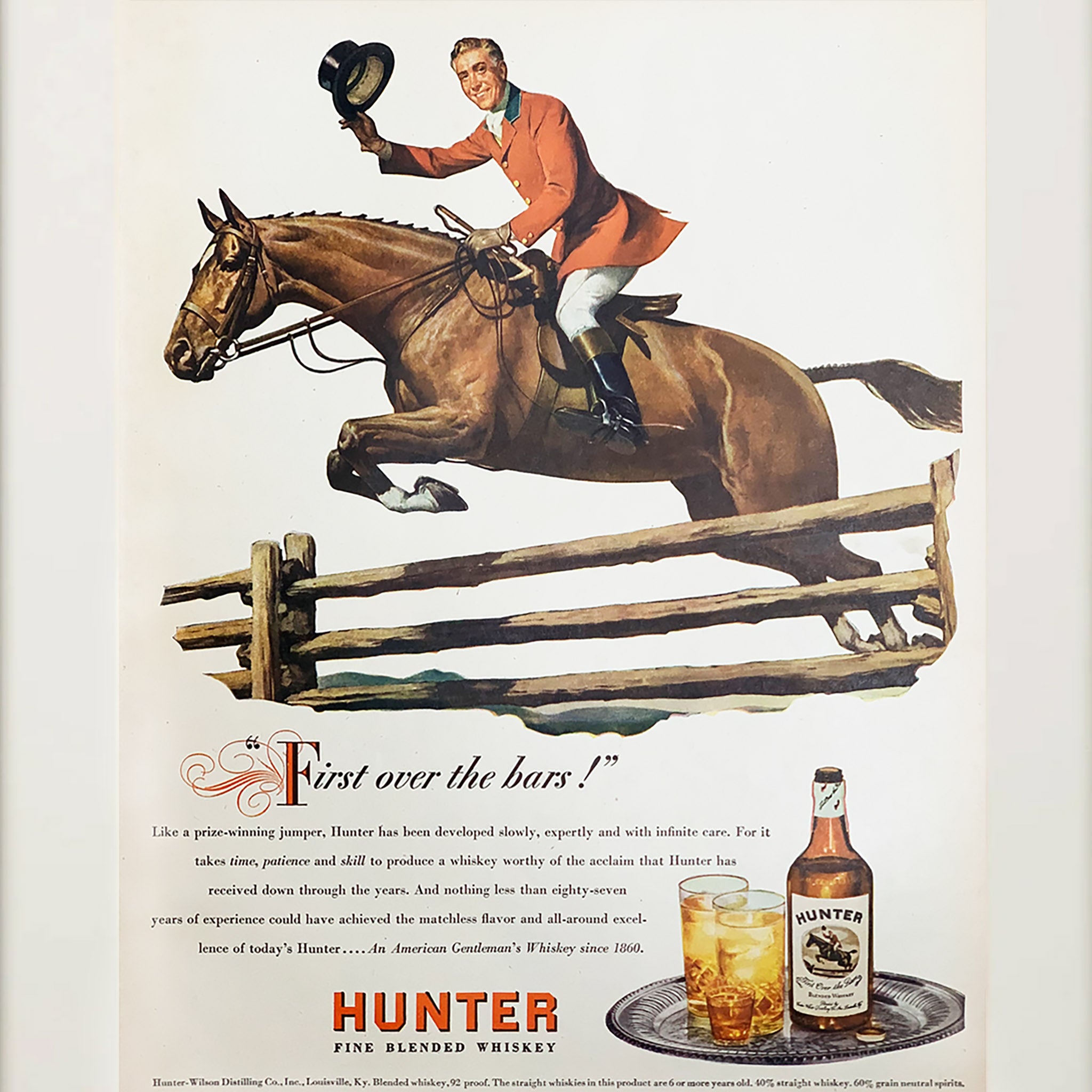Framed Hunter Whiskey First Over the Bars Advertisement