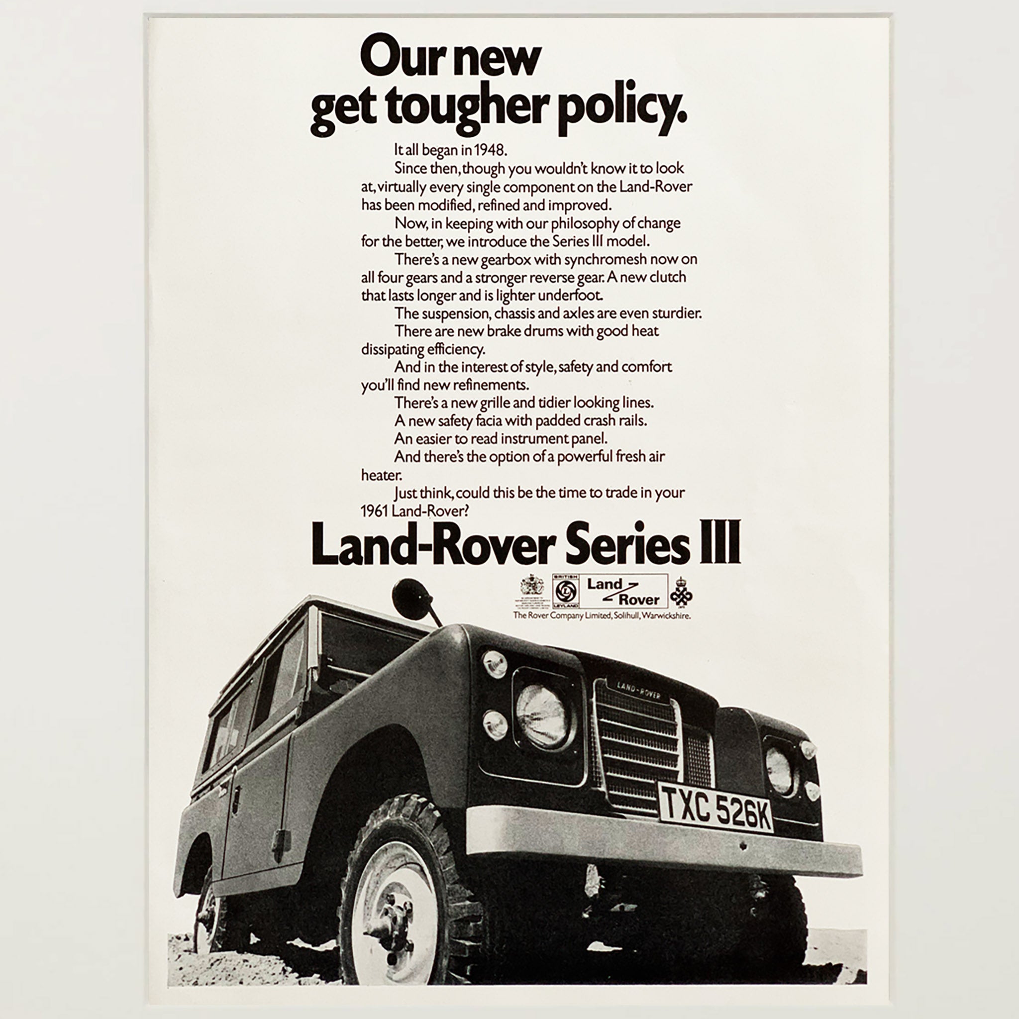 Framed Land Rover New Get Tougher Policy Advertisement