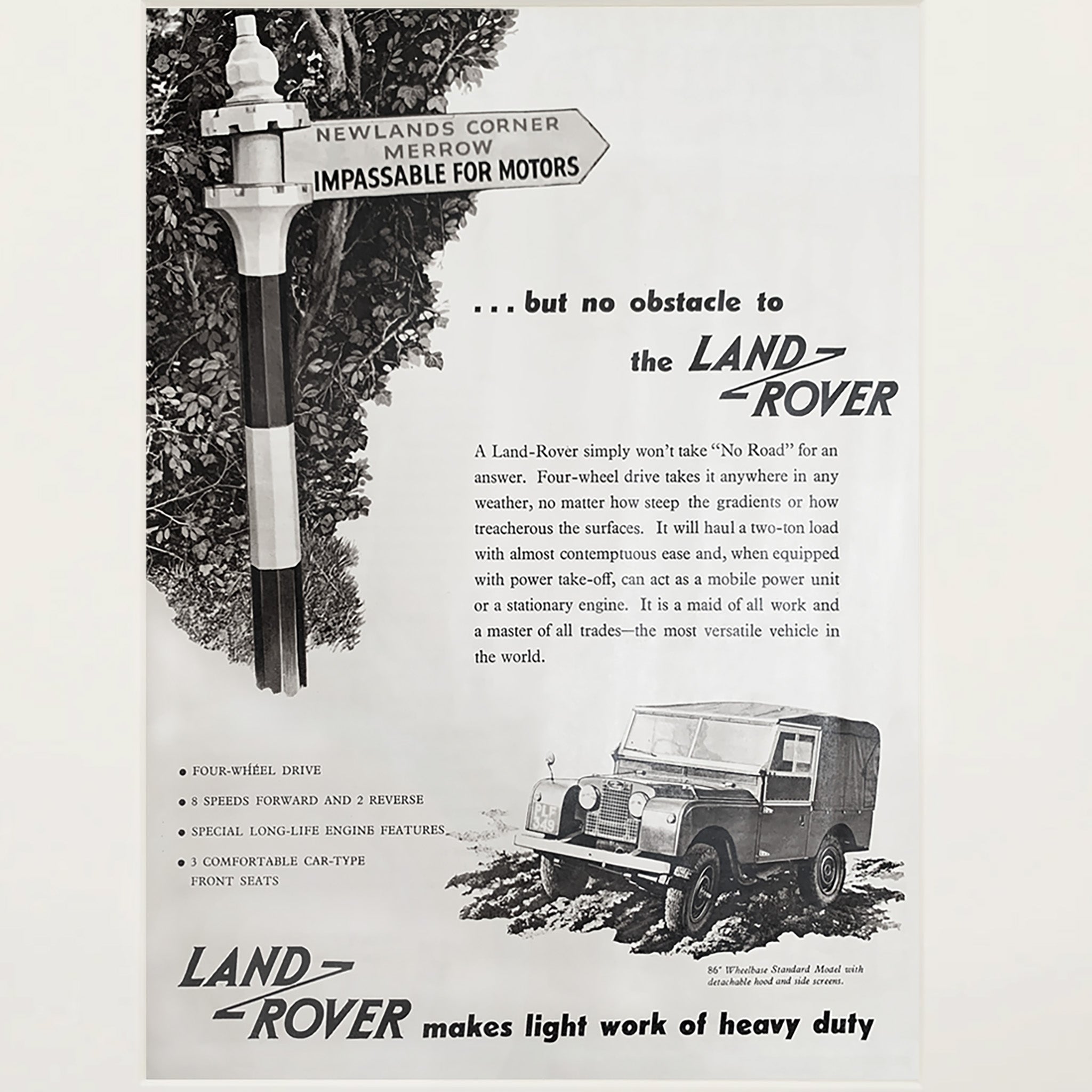 Framed Land Rover Impassable for Motors Advertisement