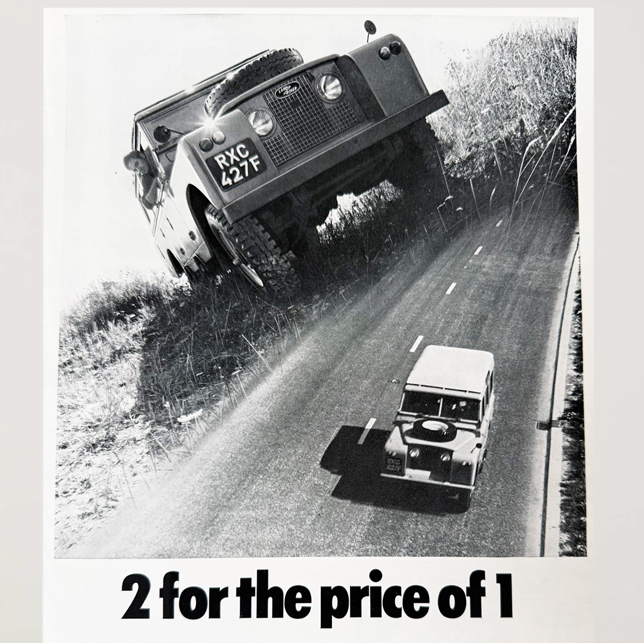 Framed Vintage Land Rover "2 For the Price of 1" Advertisement