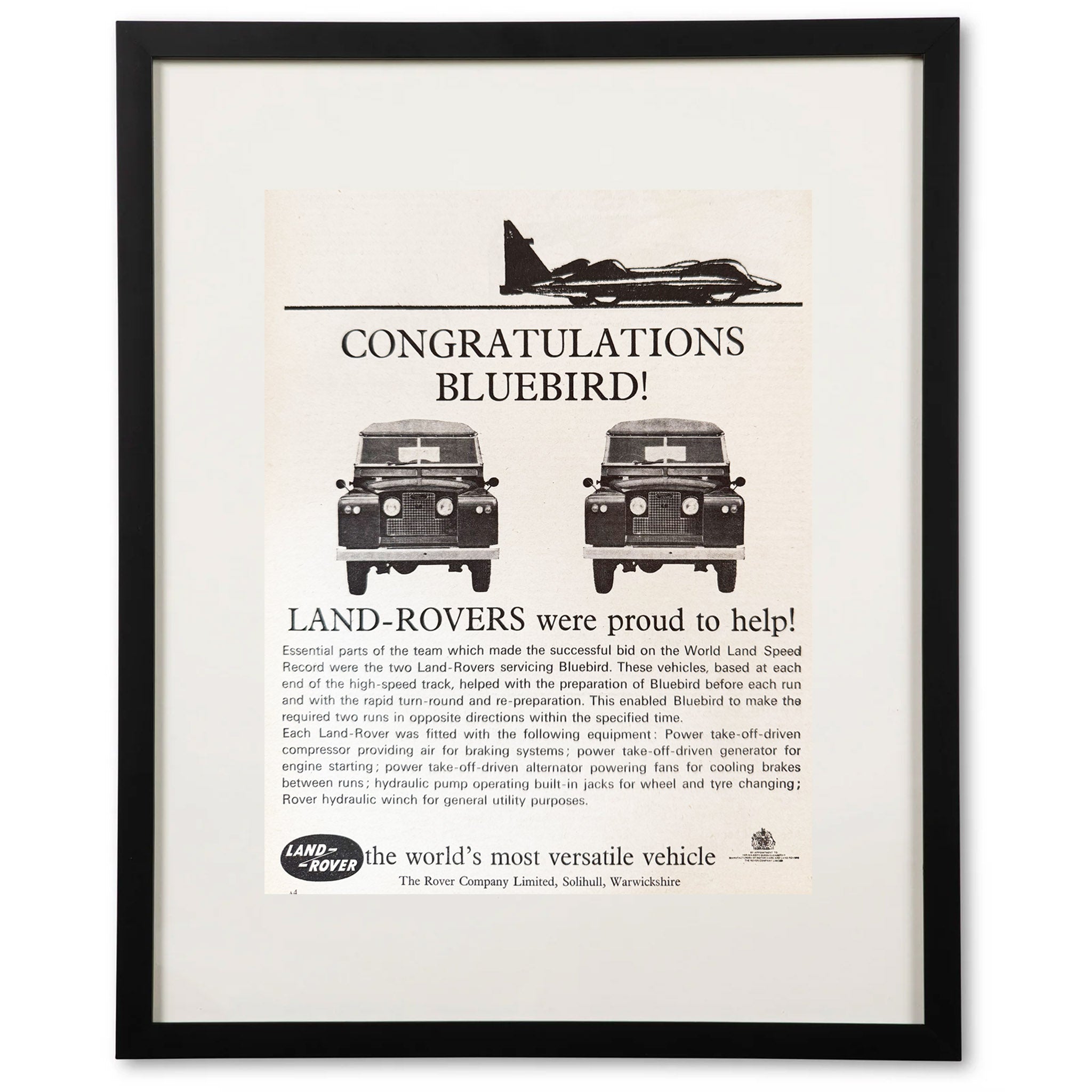 Framed Vintage Land Rover "Bluebird" Advertisement