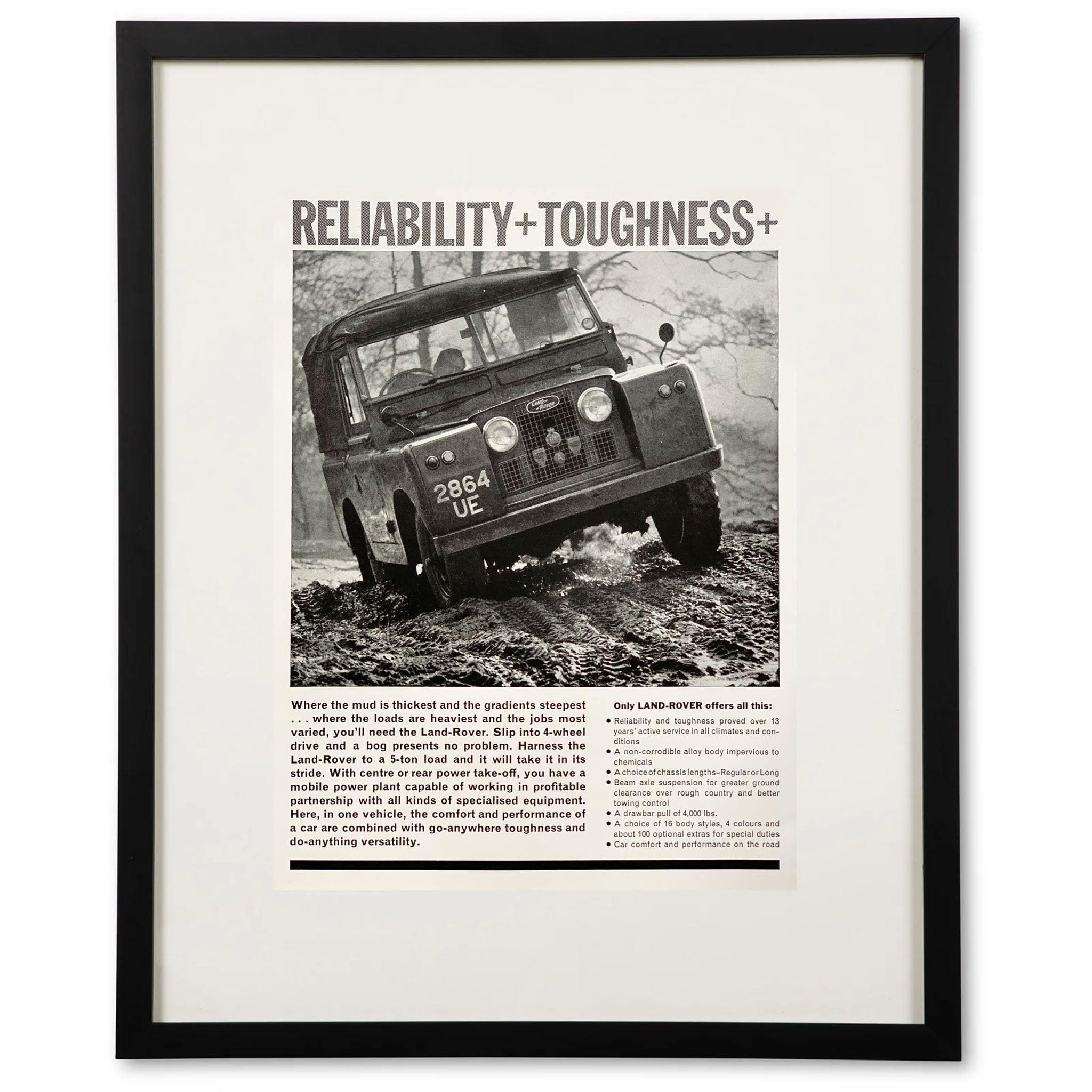 Framed Original Land Rover “Reliability + Toughness” Vintage Advertisement