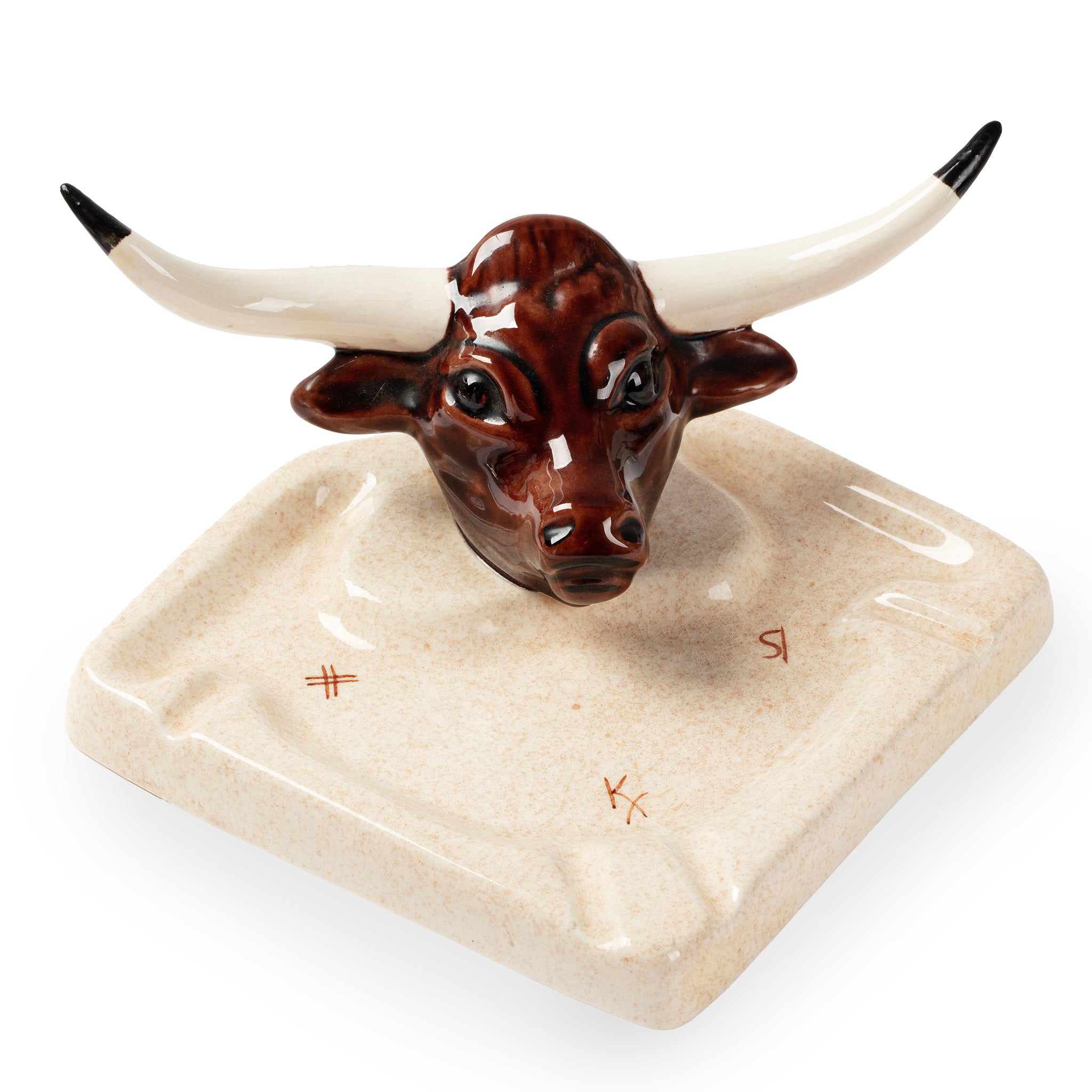 Vintage Glazed Ceramic Texas Longhorn Ashtray