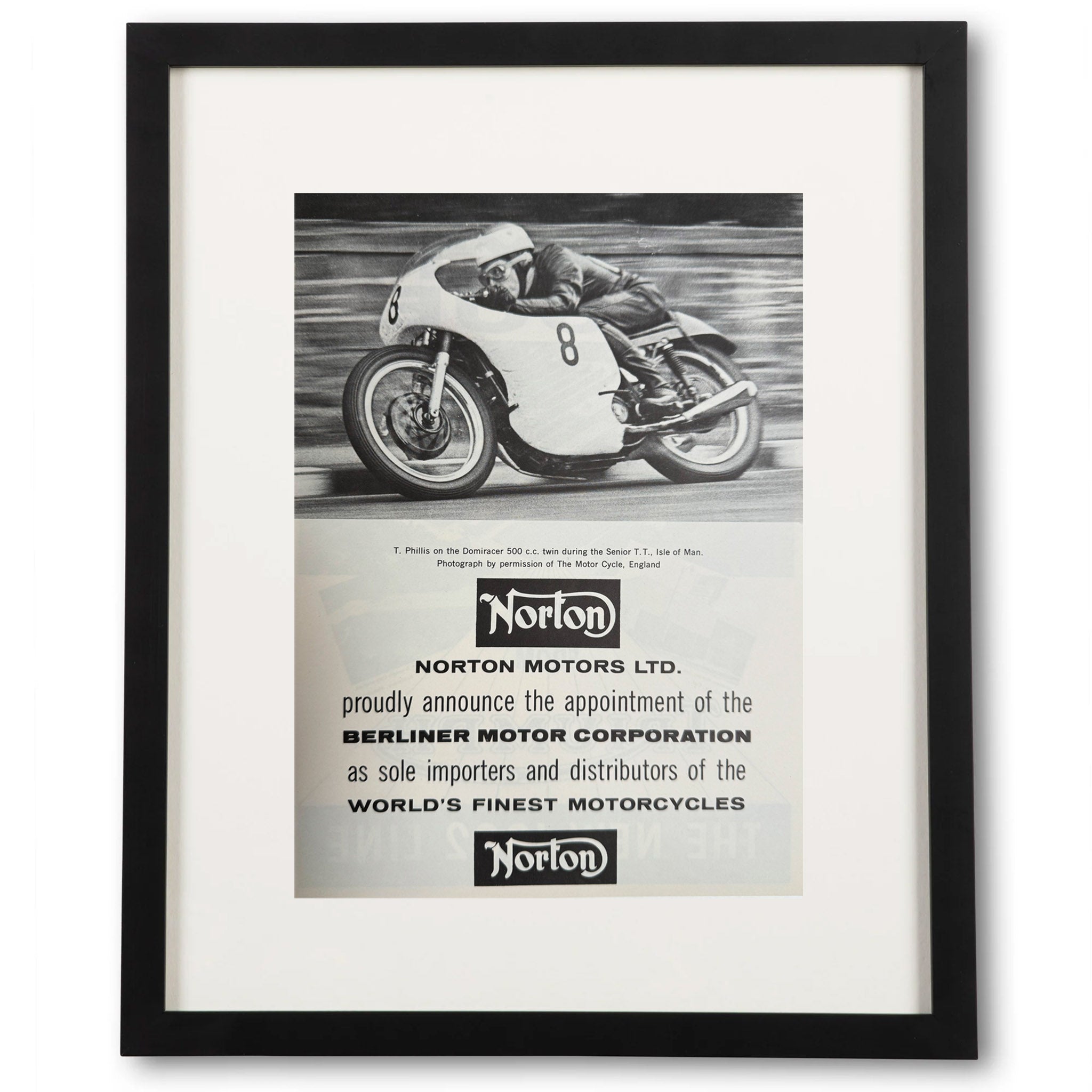 Framed Norton Motorcycle Domiracer Advertisement