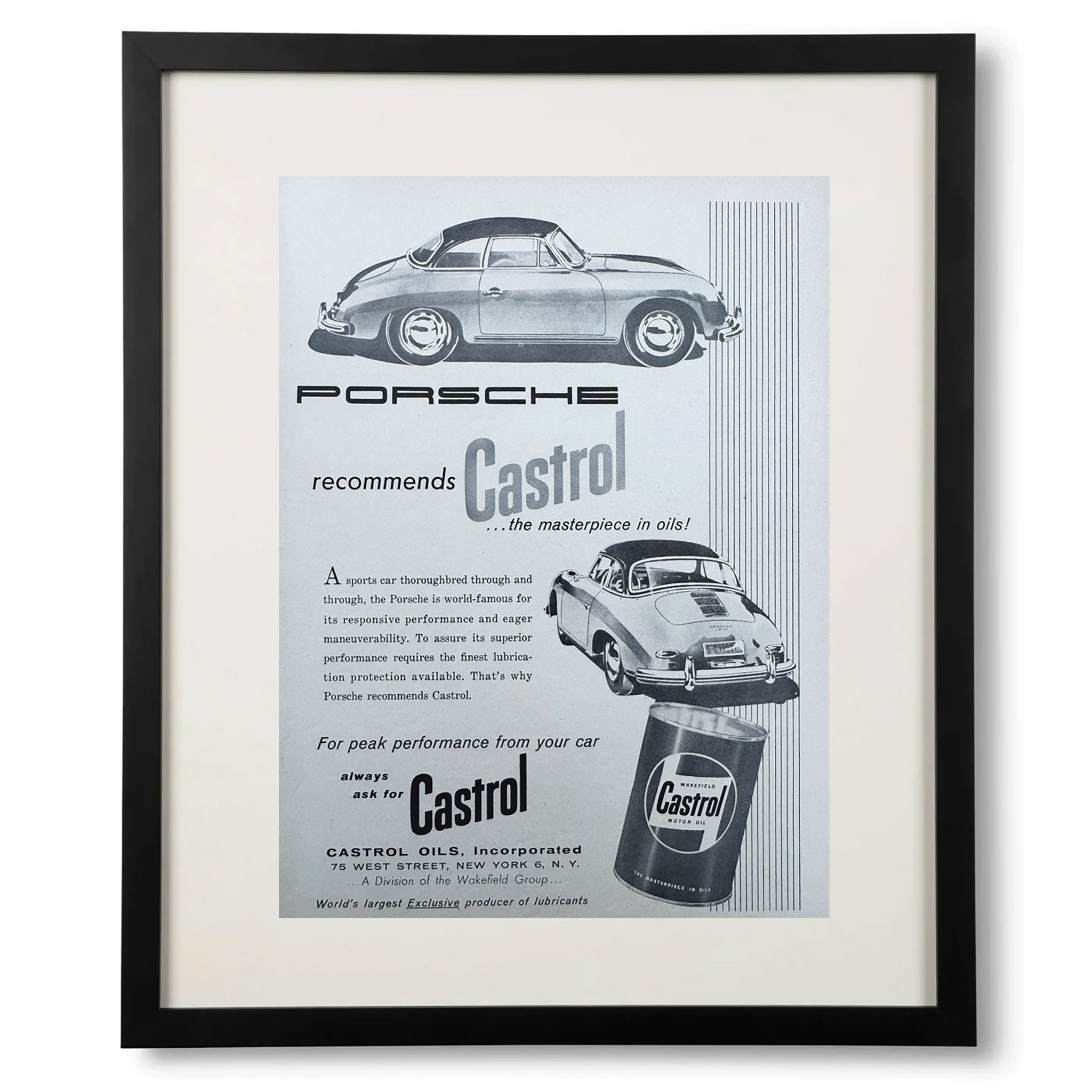 Framed Porsche 356 Castrol Motor Oil Advertisement